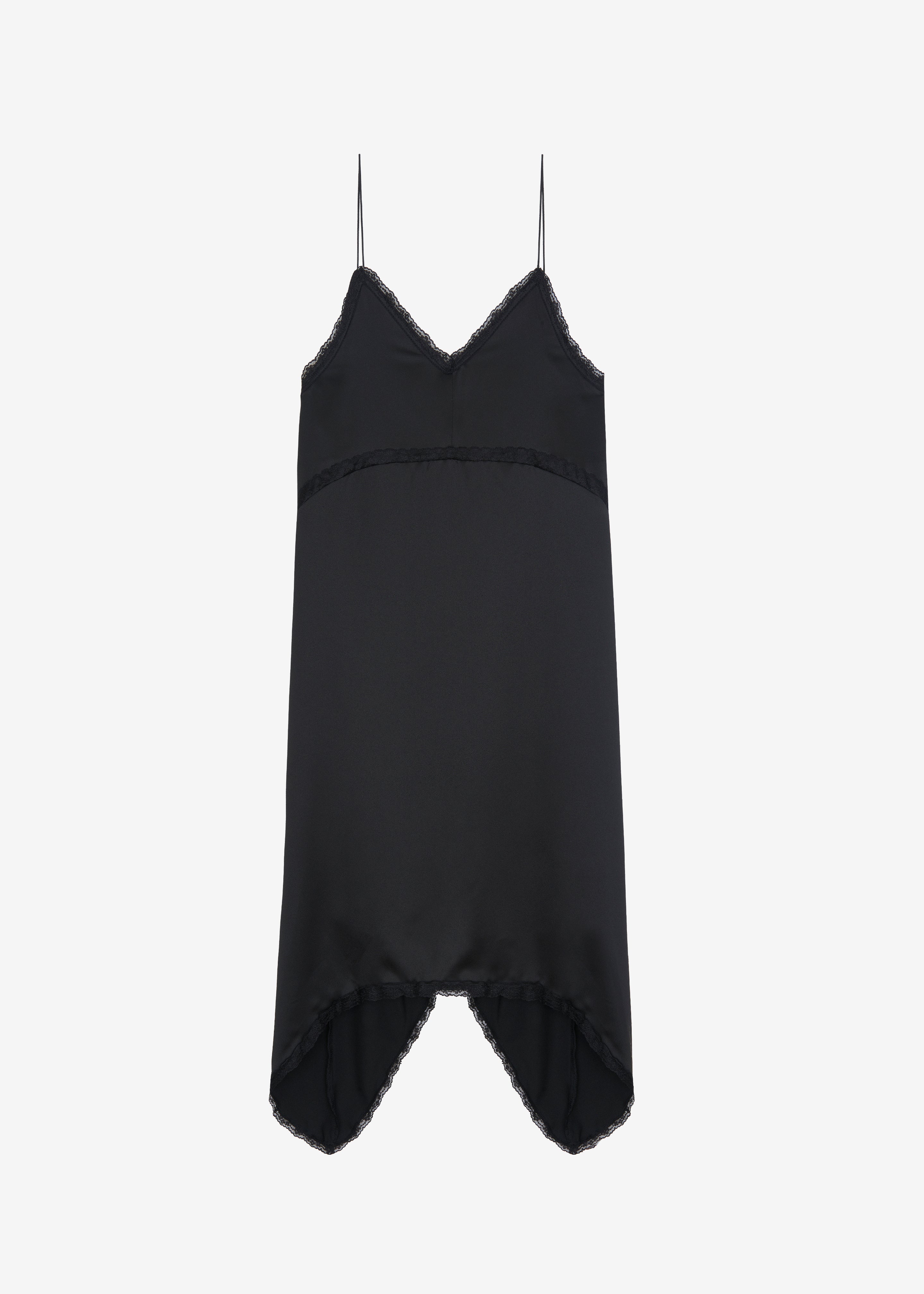 Velanne Satin Lace Trim Dress - Black - Image 6