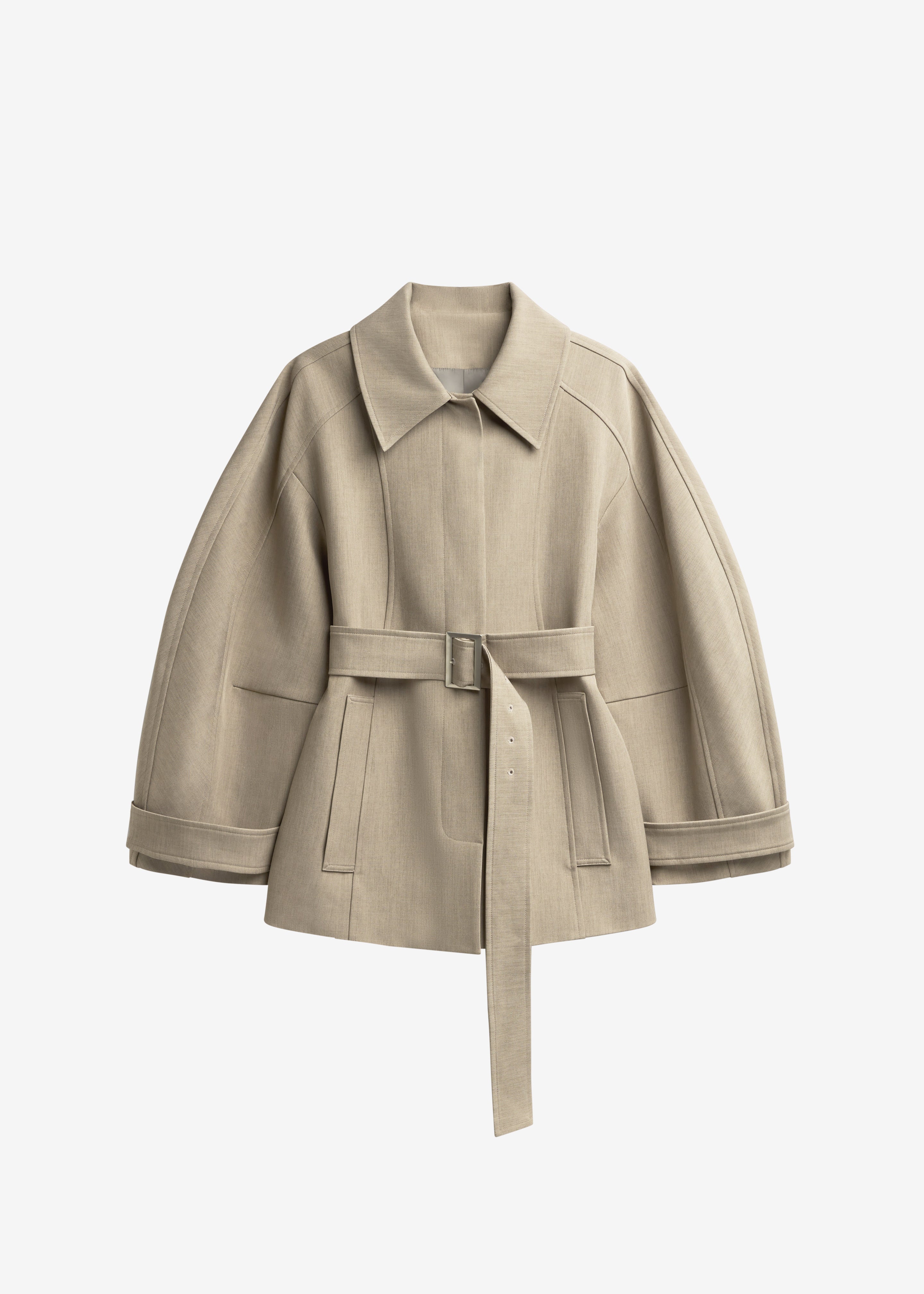 Venlo Curve Sleeve Belted Jacket - Beige - Image 9