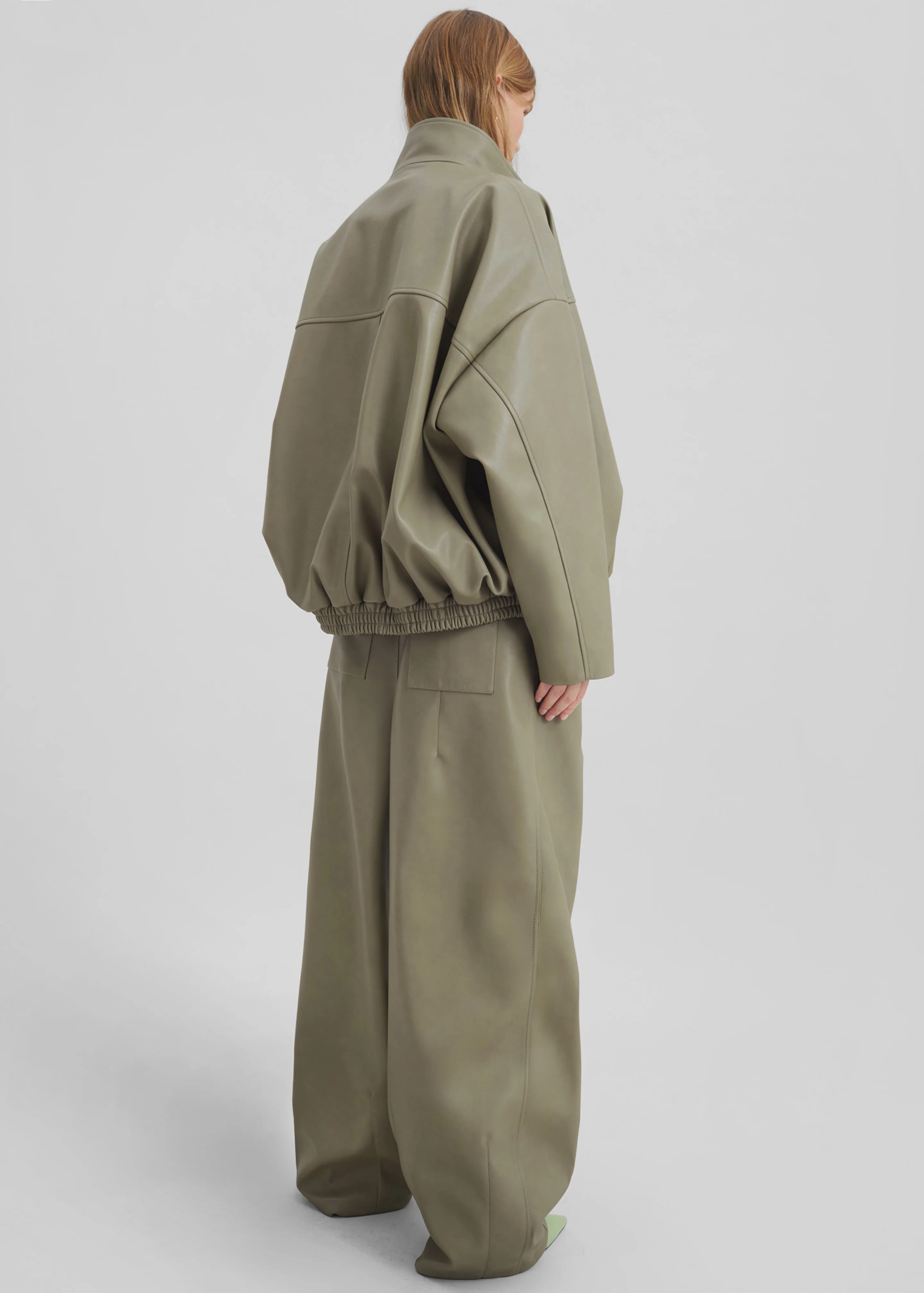 Veren Faux Leather Bomber Jacket - Sage - Image 10