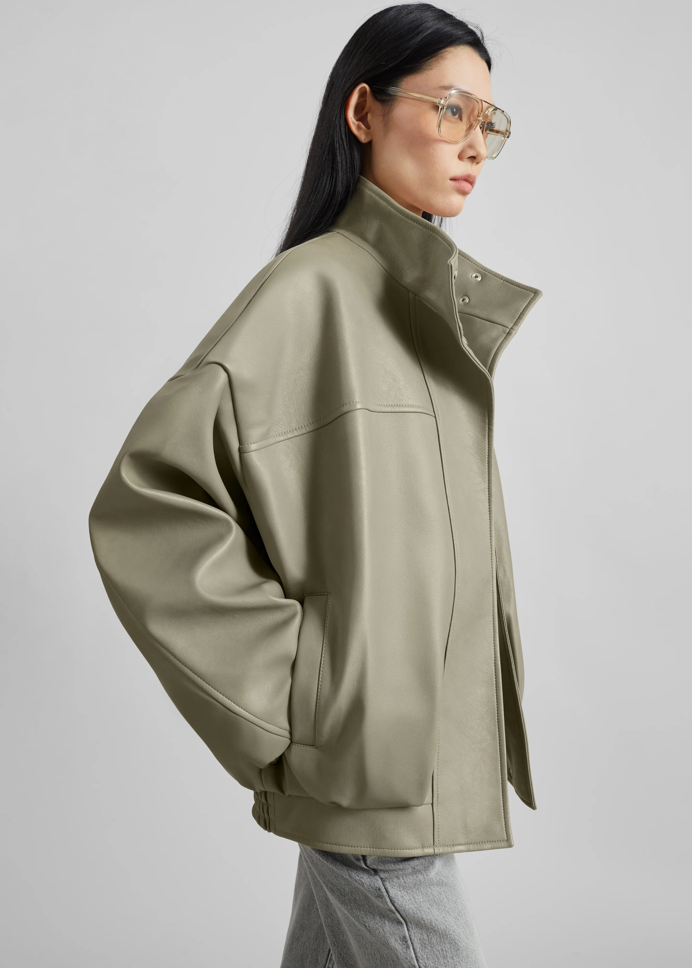 Veren Faux Leather Bomber Jacket - Sage - Image 2
