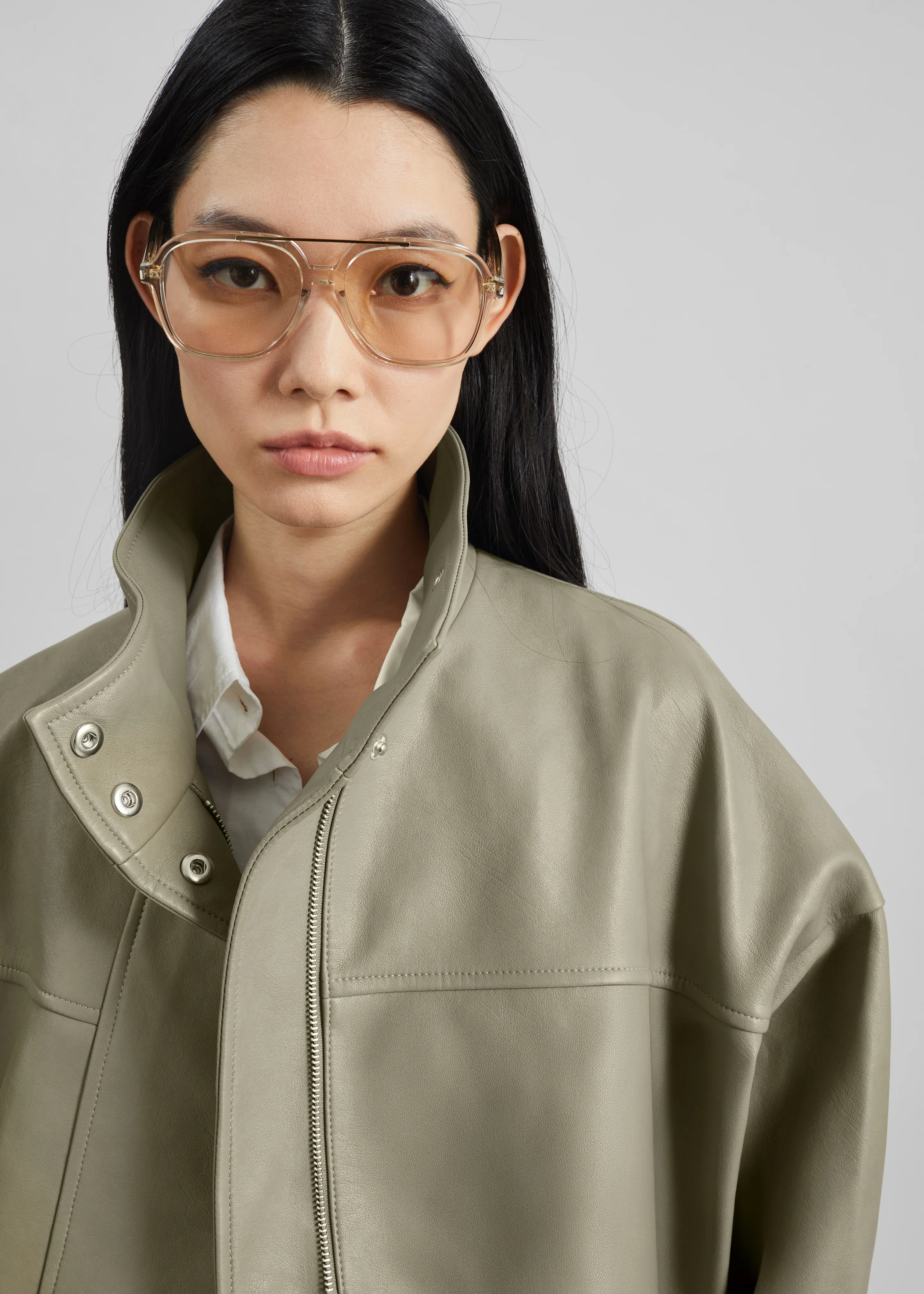 Veren Faux Leather Bomber Jacket - Sage - Image 5