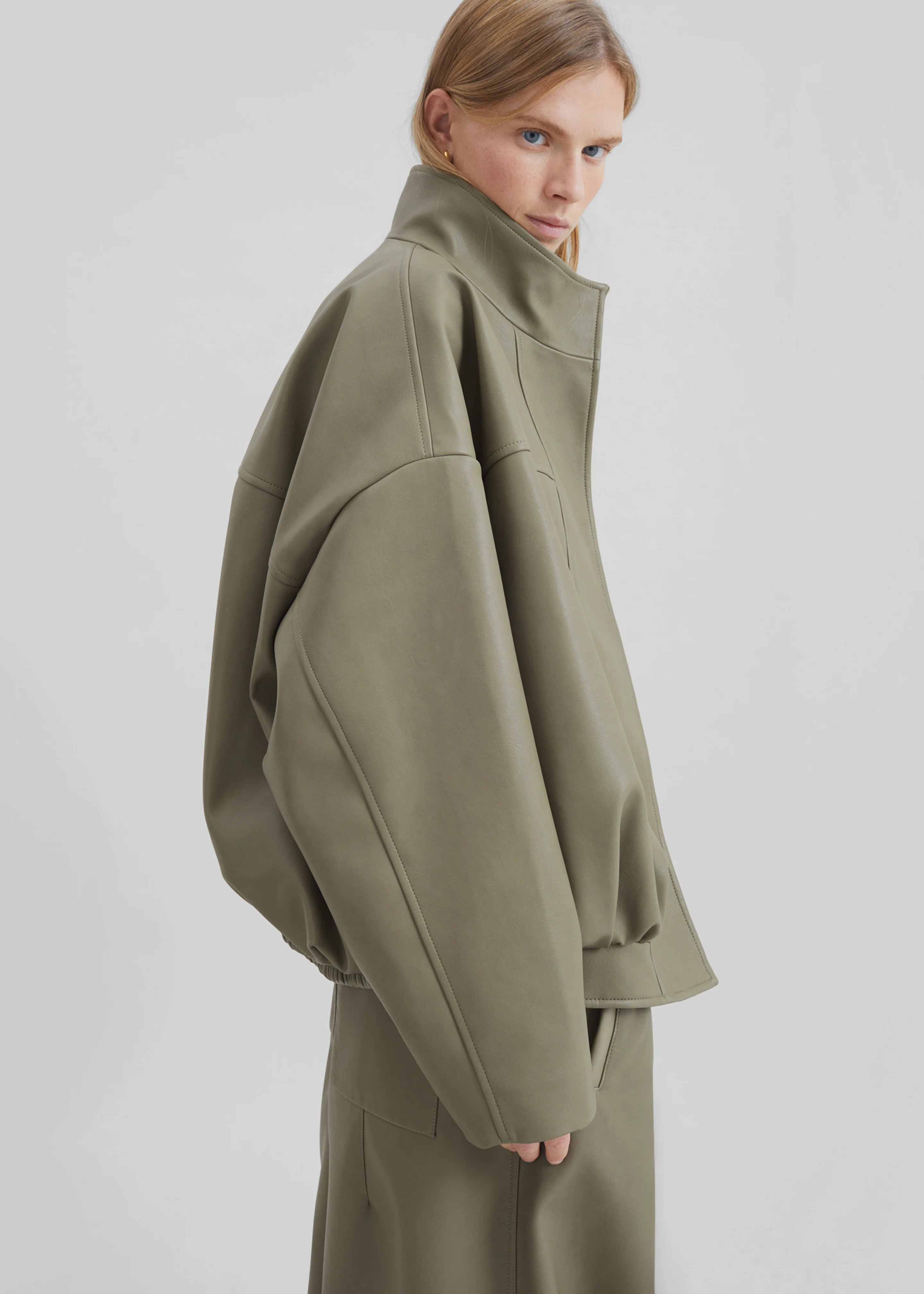Veren Faux Leather Bomber Jacket - Sage - Image 6