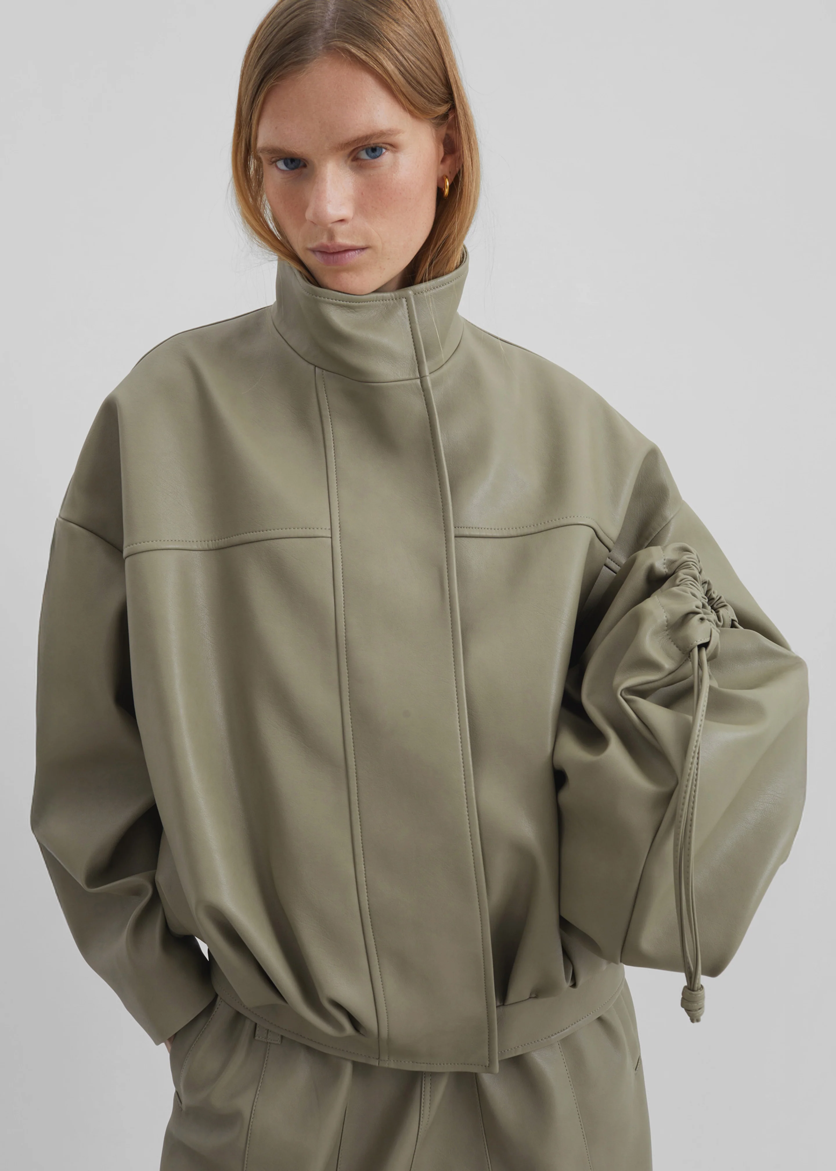 Veren Faux Leather Bomber Jacket - Sage - Image 7