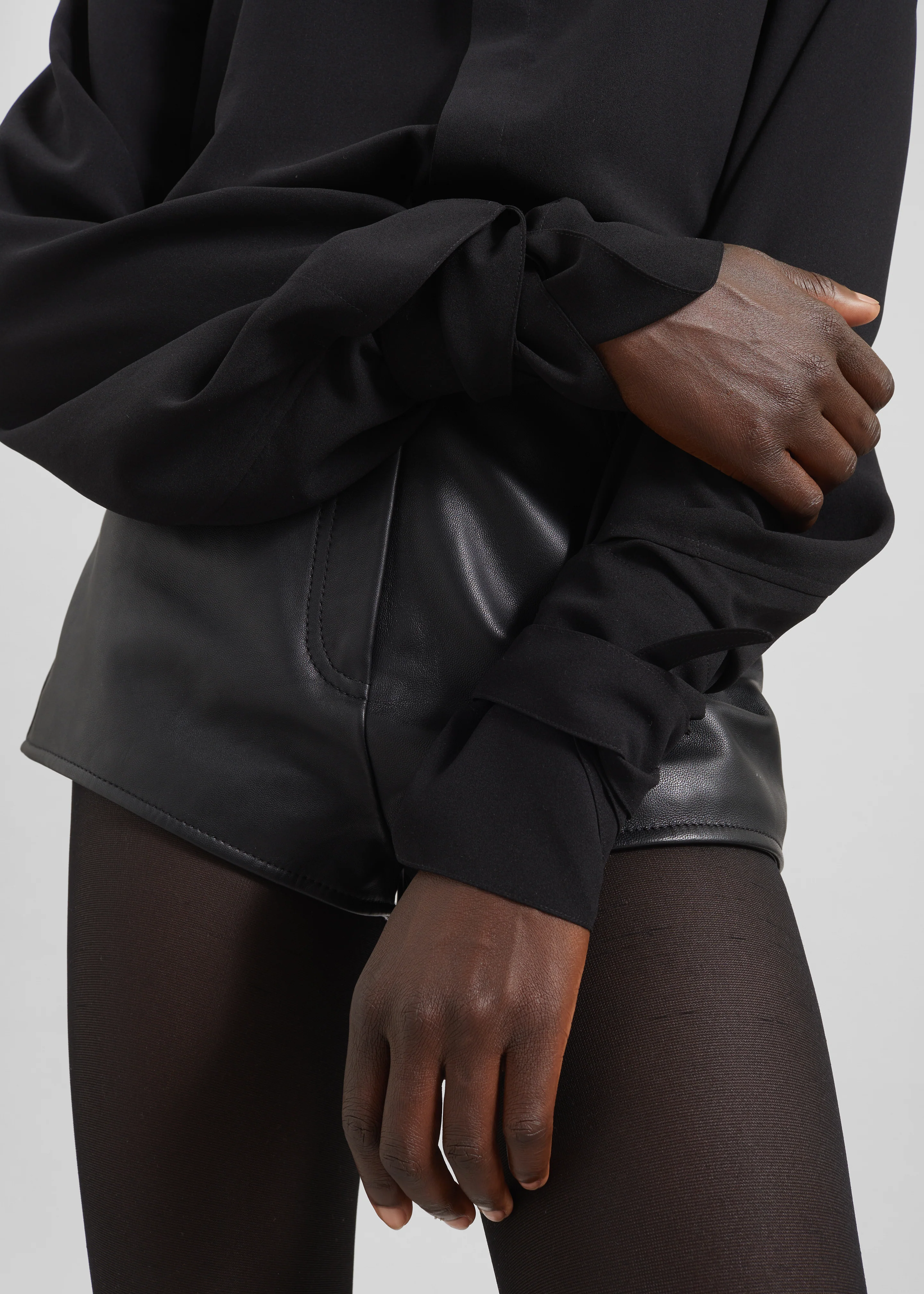 Verlin Sheer Chiffon Tie Cuff Shirt - Black - Image 10