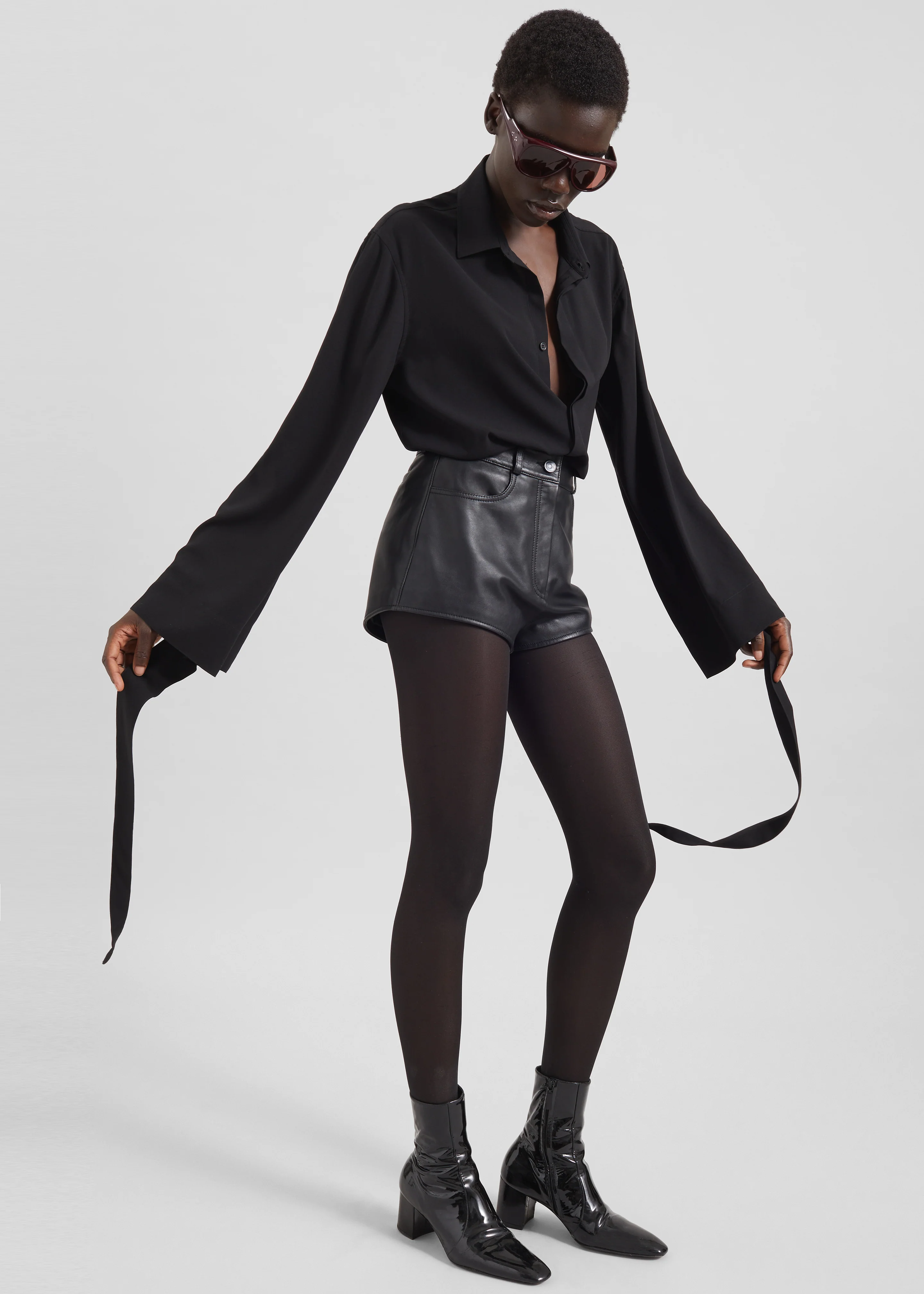 Verlin Sheer Chiffon Tie Cuff Shirt - Black - Image 2