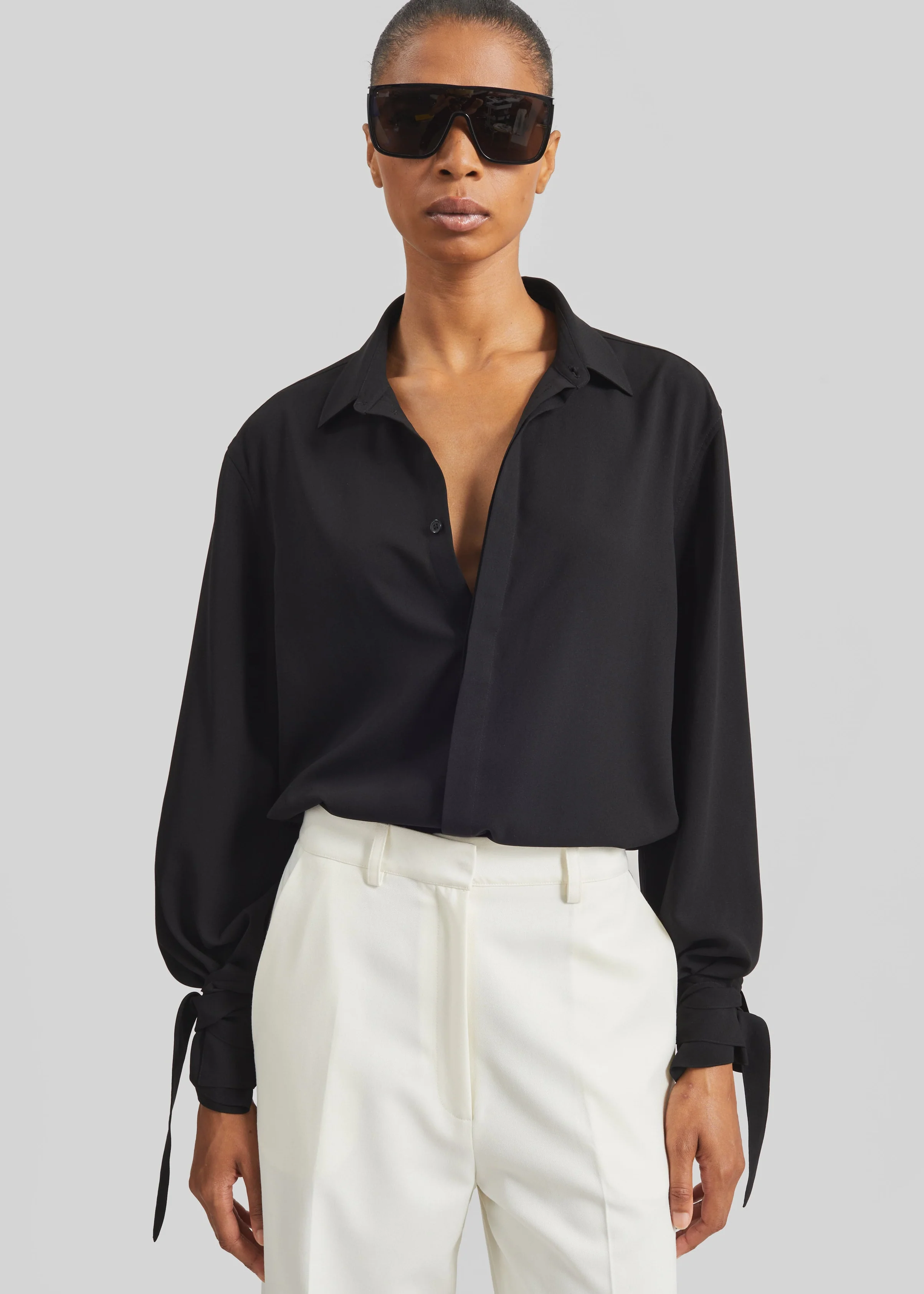 Verlin Sheer Chiffon Tie Cuff Shirt - Black - Image 5
