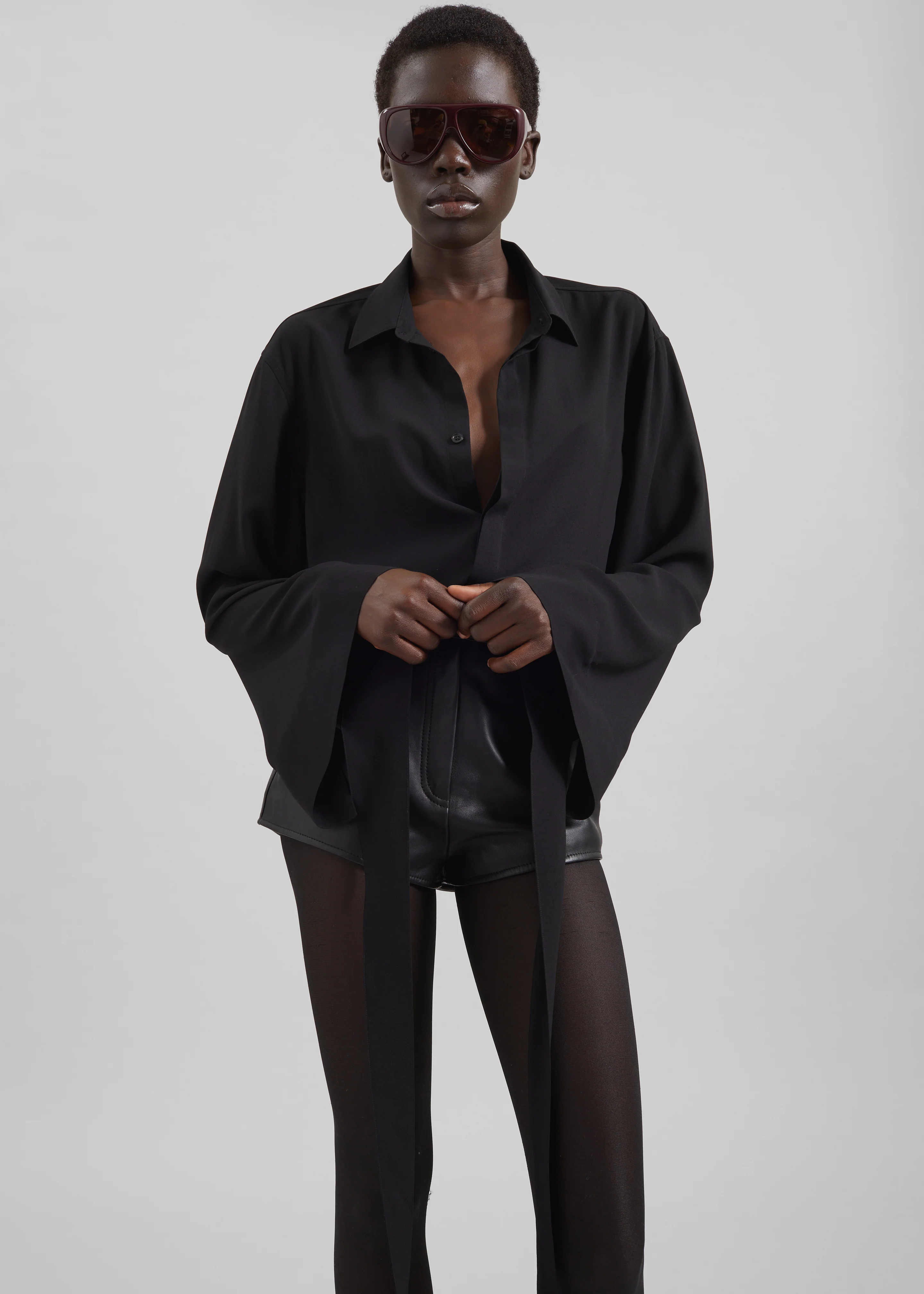 Verlin Sheer Chiffon Tie Cuff Shirt - Black - Image 8