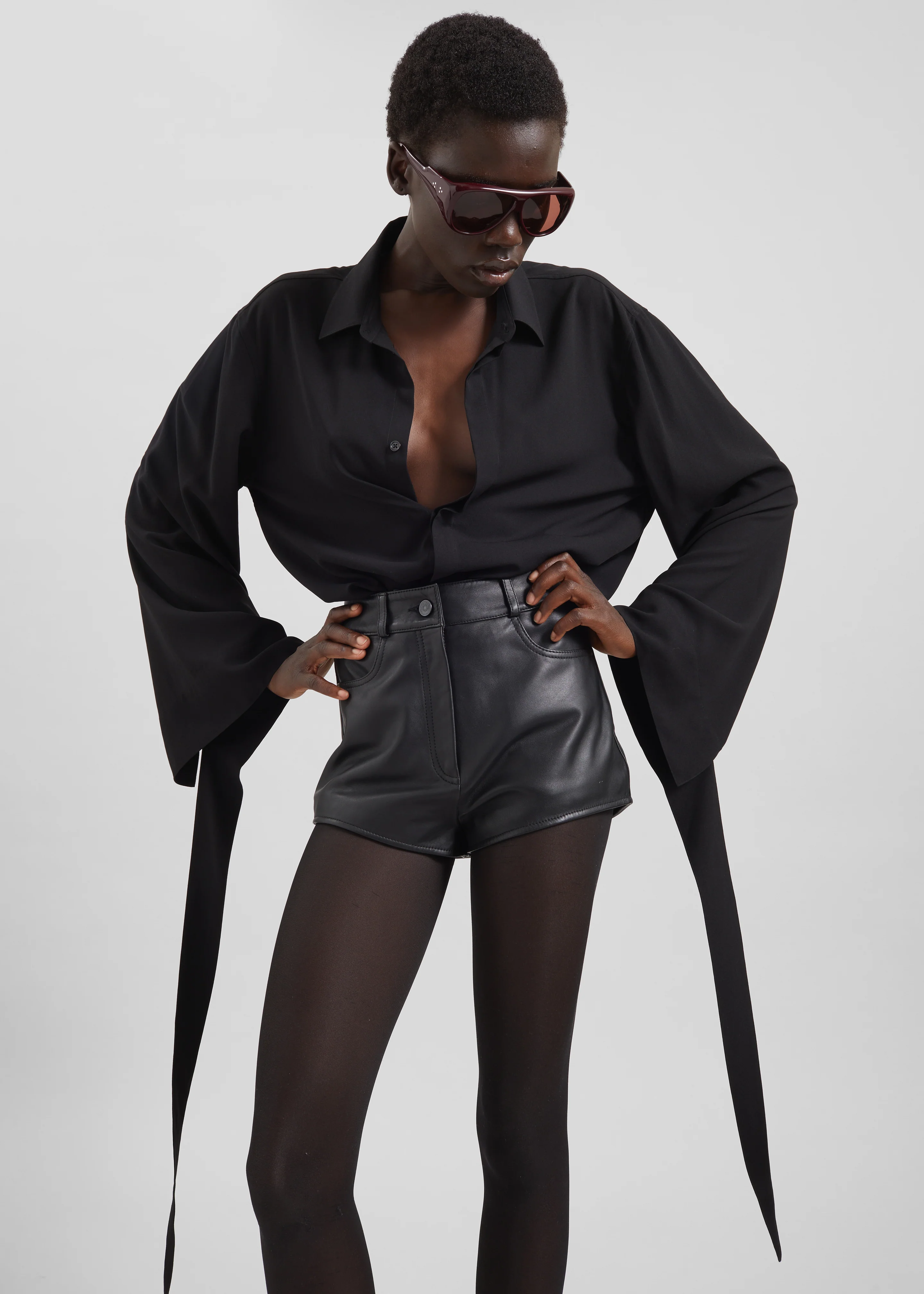 Verlin Sheer Chiffon Tie Cuff Shirt - Black - Image 9