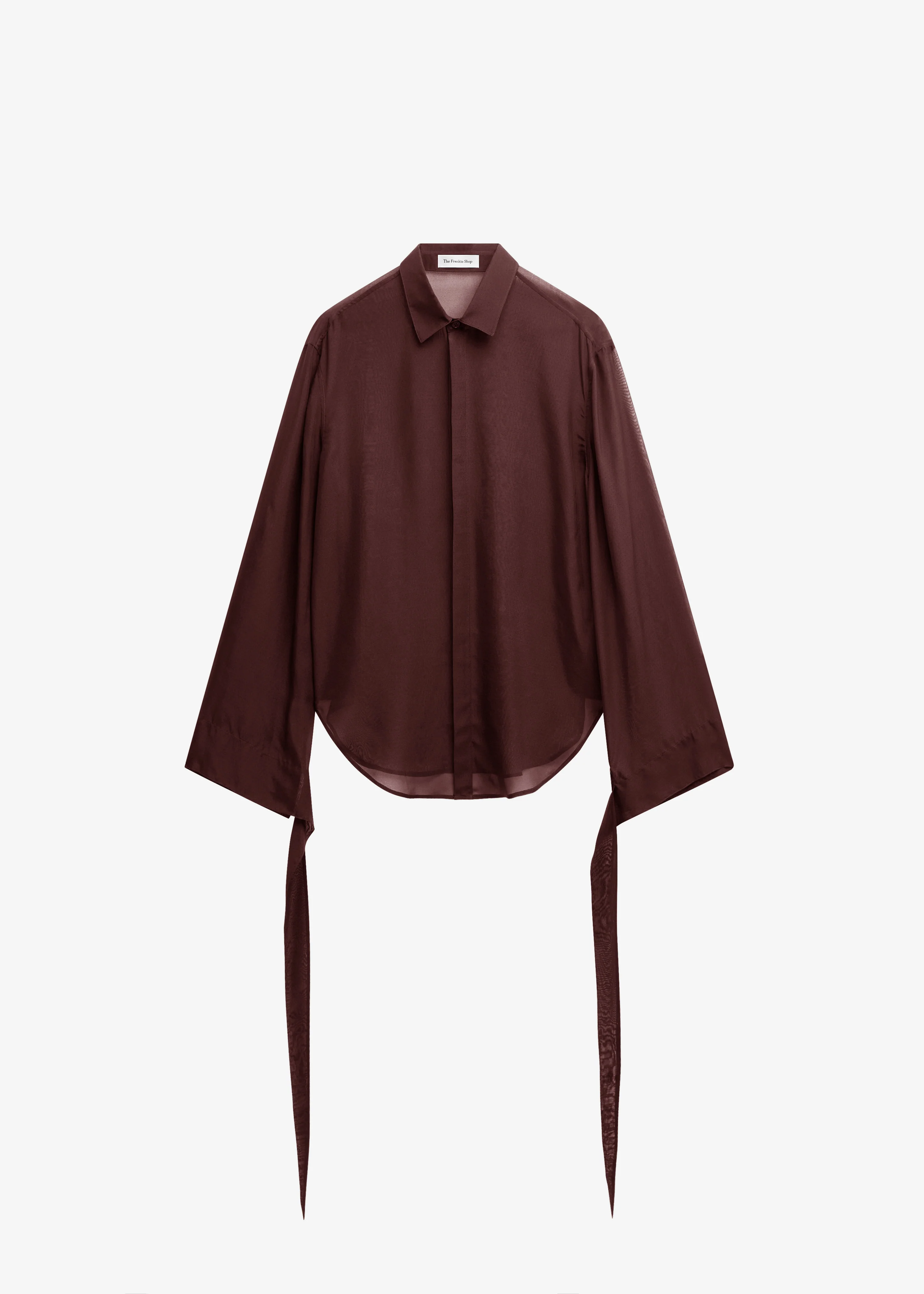 Verlin Sheer Chiffon Tie Cuff Shirt - Burgundy - Image 11