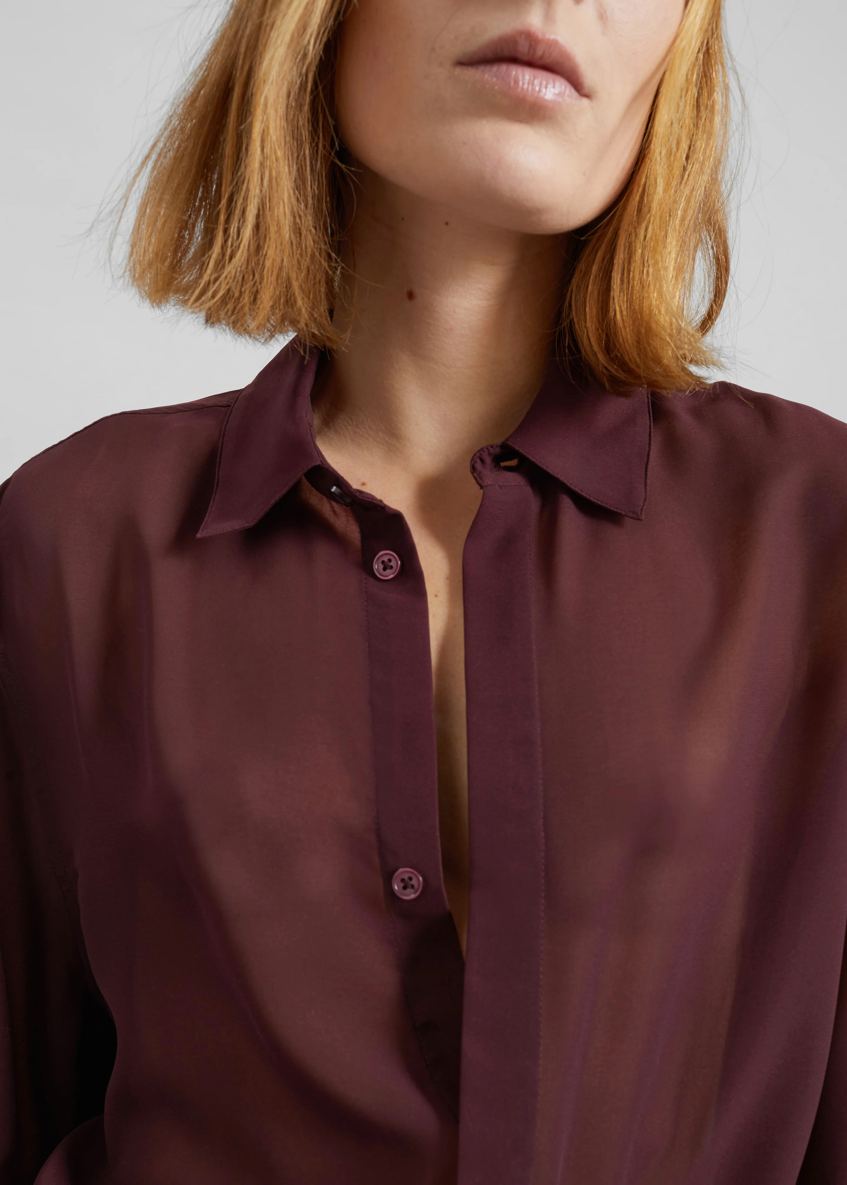 Verlin Sheer Chiffon Tie Cuff Shirt - Burgundy - Image 7