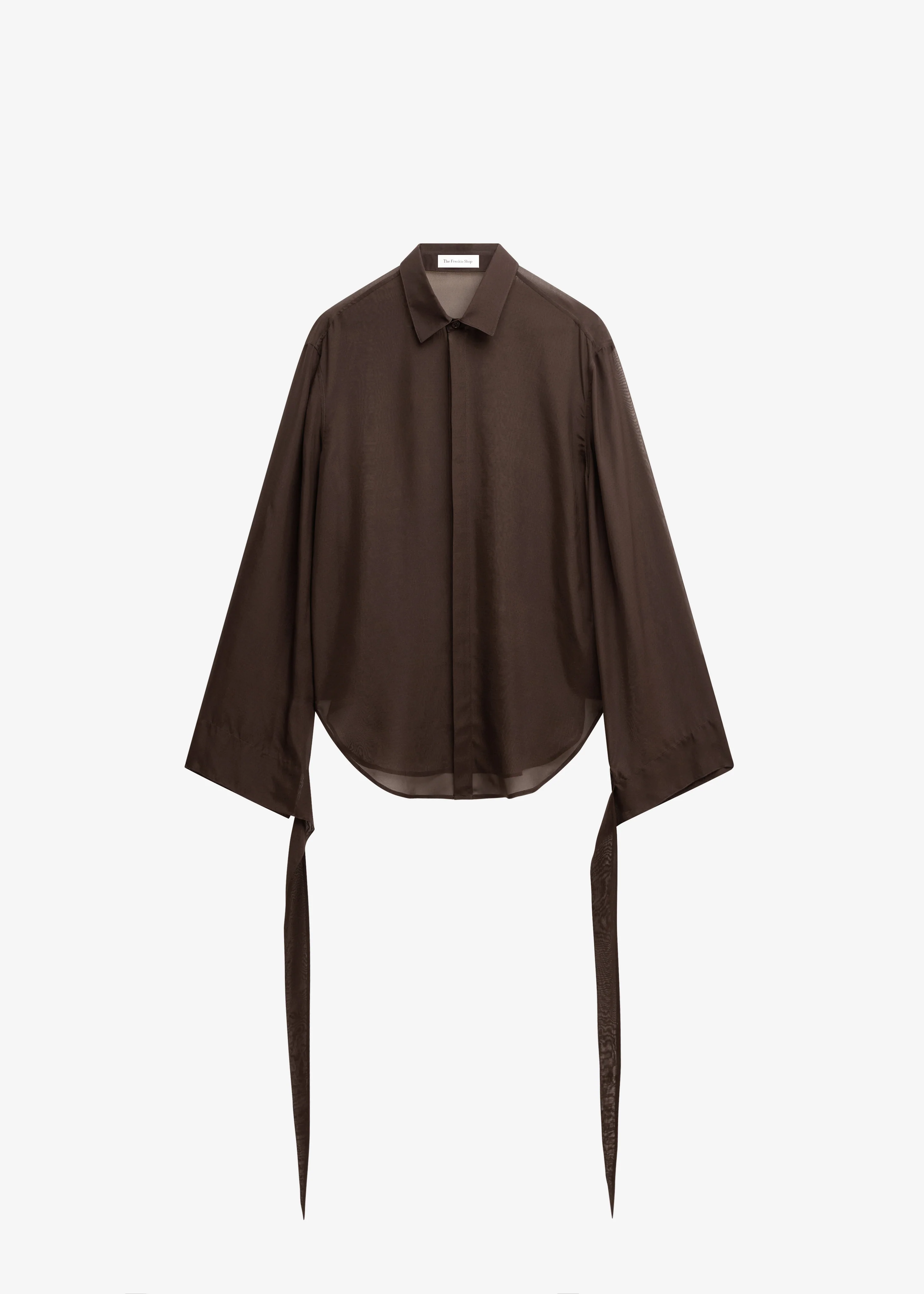Verlin Sheer Chiffon Tie Cuff Shirt - Dark Brown - Image 8