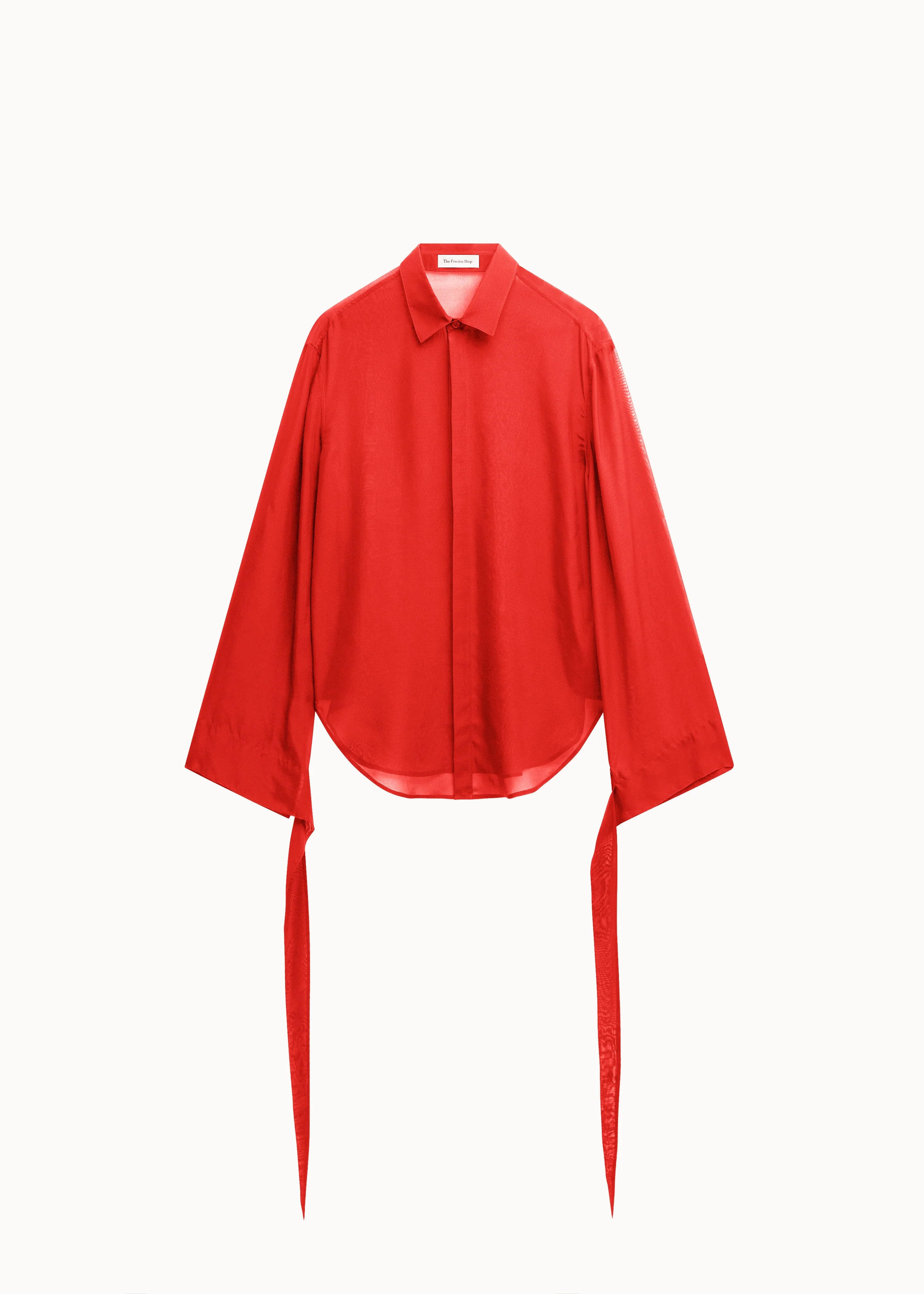 Verlin Sheer Chiffon Tie Cuff Shirt - Red - Image 7