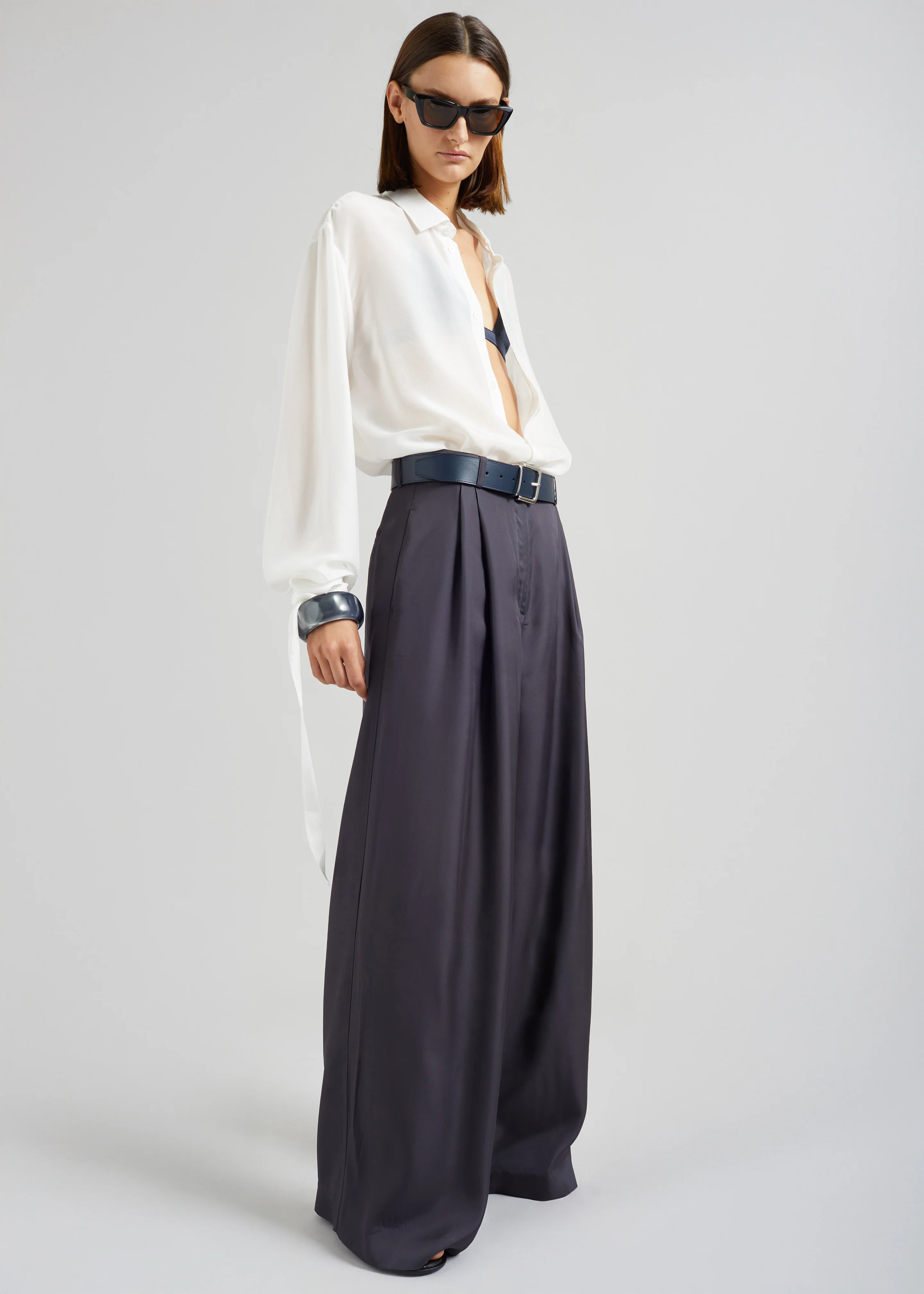 Verlin Sheer Chiffon Tie Cuff Shirt - White - Image 4