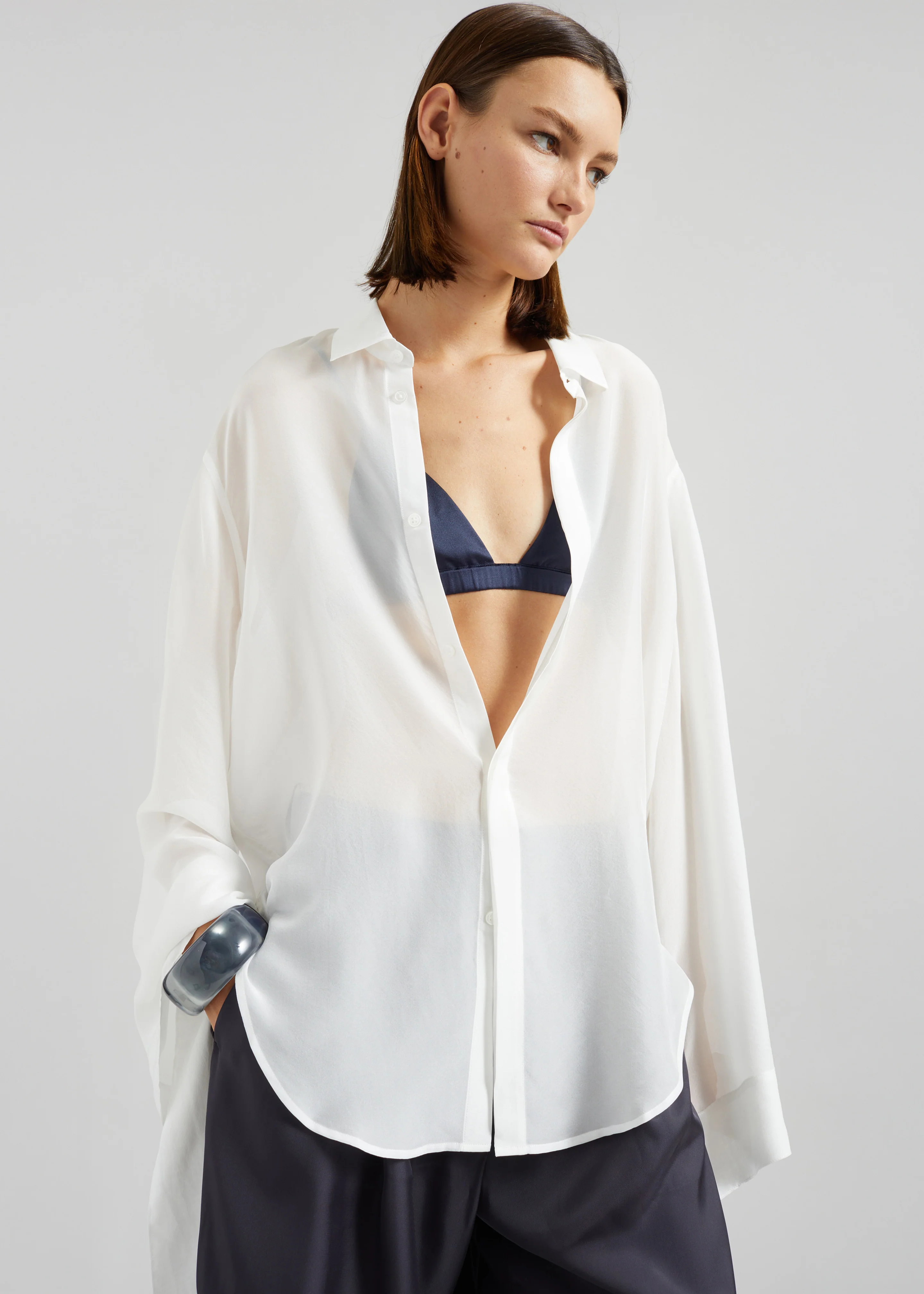 Verlin Sheer Chiffon Tie Cuff Shirt - White - Image 5