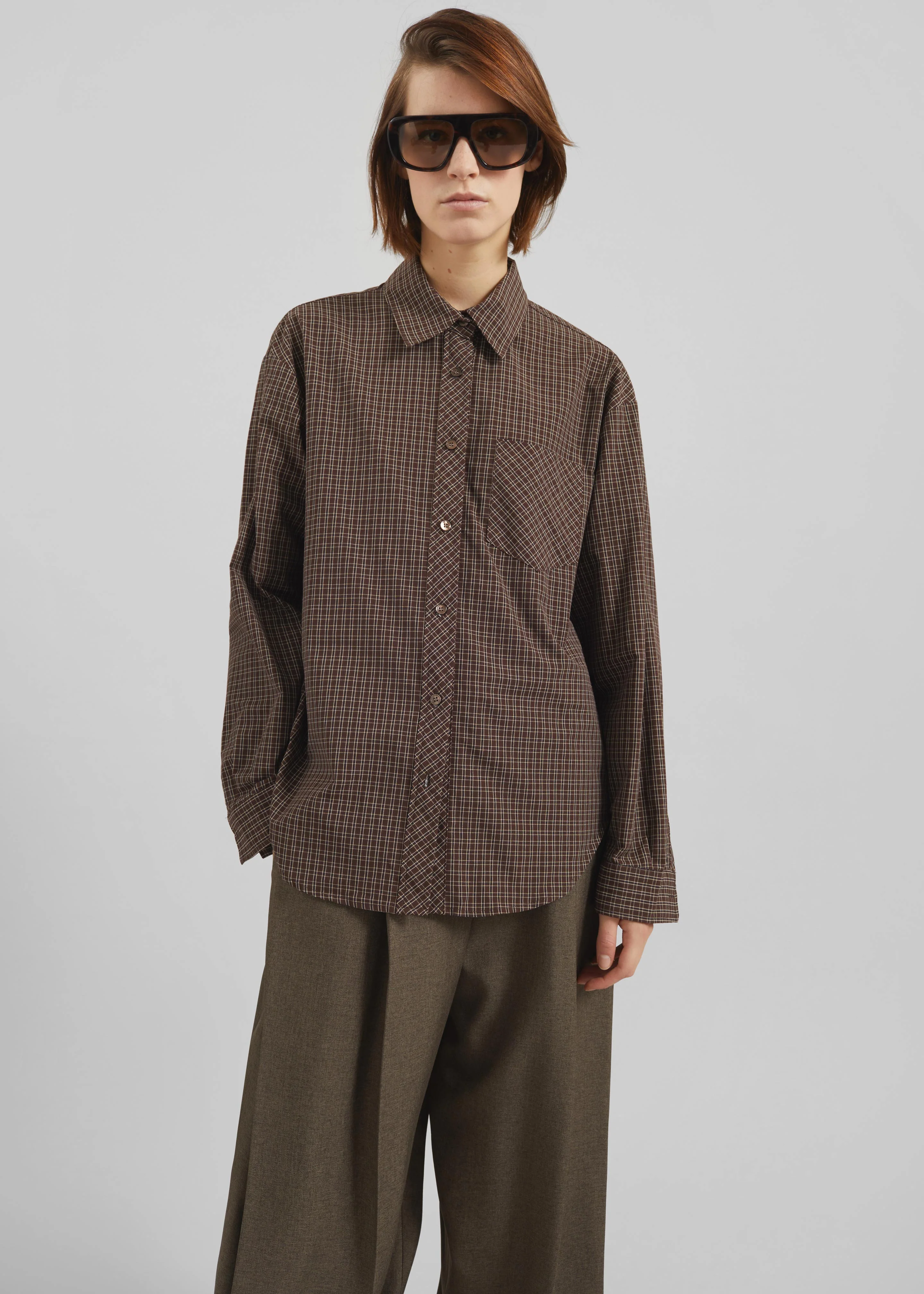 Vesta Cotton Shirt - Brown Plaid - Image 2