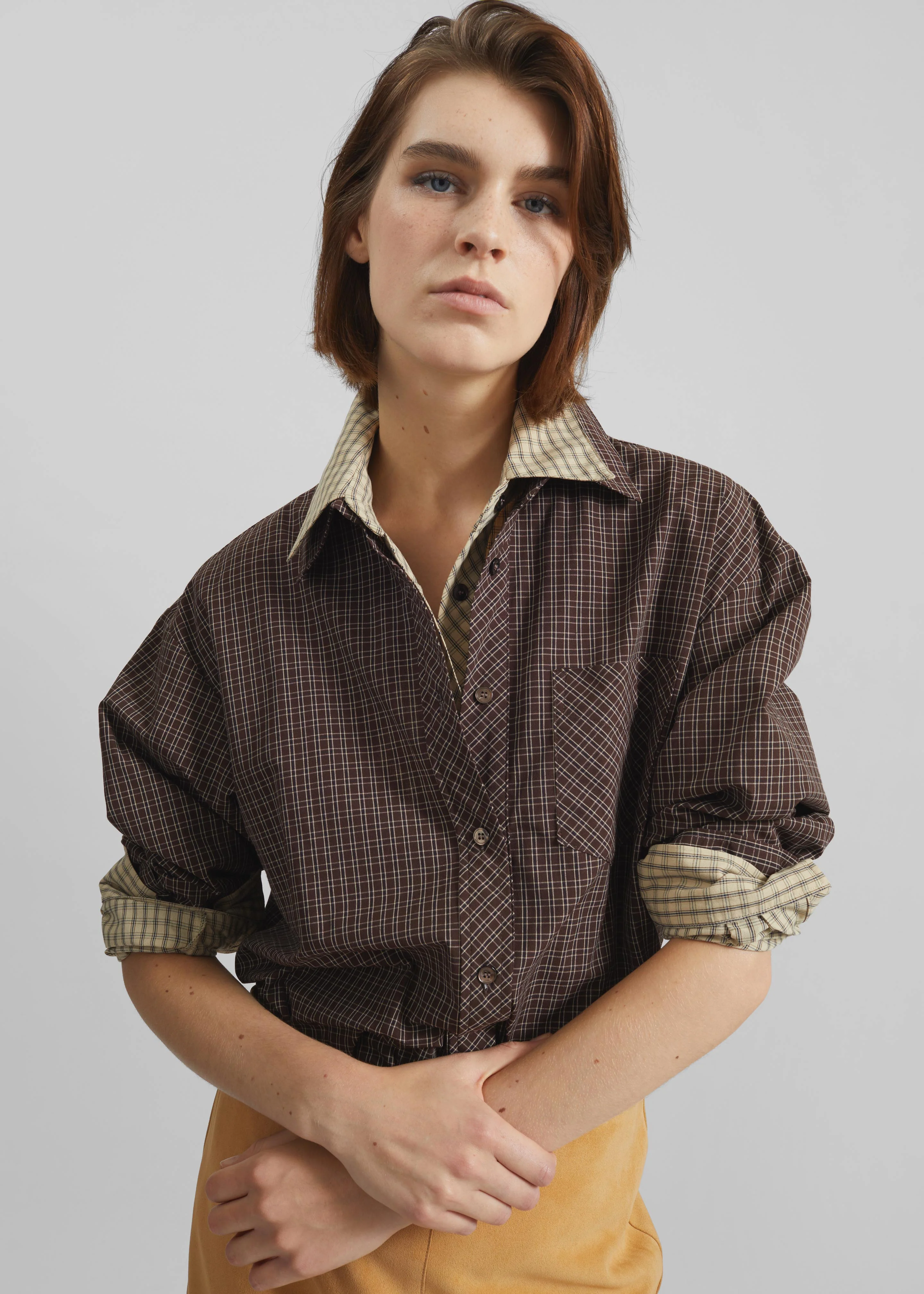 Vesta Cotton Shirt - Brown Plaid - Image 3