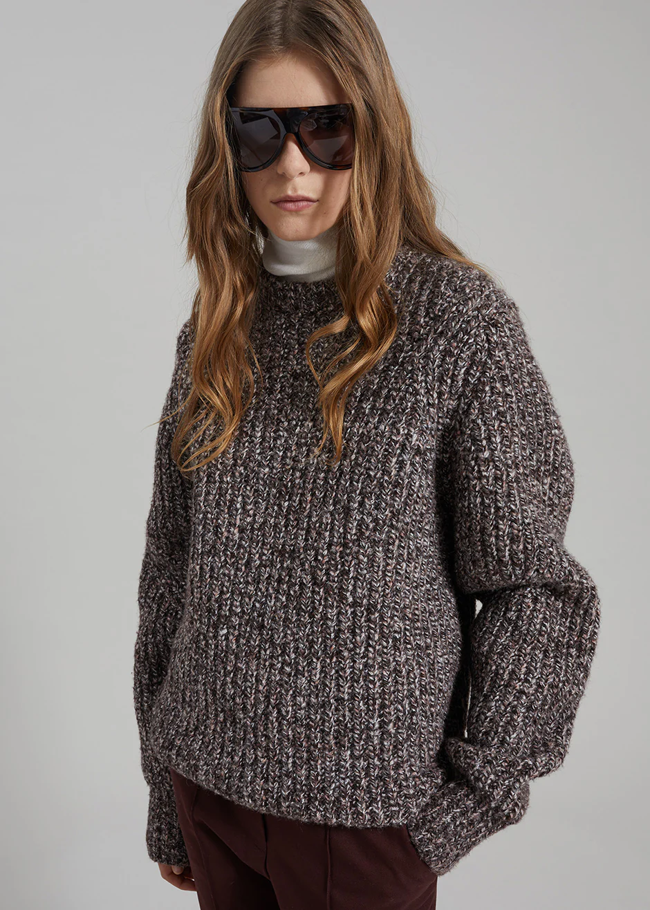 Vezia Chunky Knit Sweater - Brown Melange - Image 4