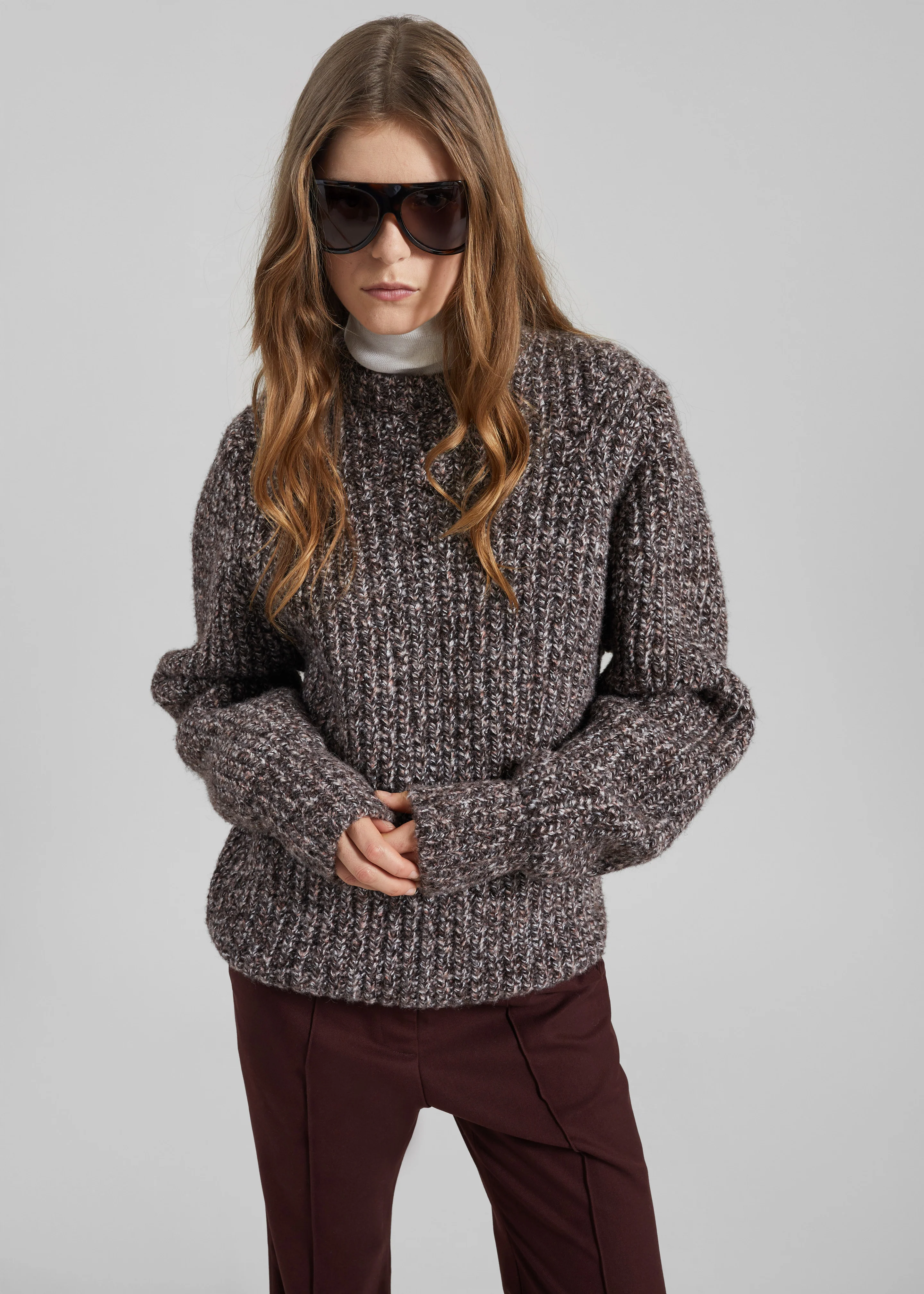 Vezia Chunky Knit Sweater - Brown Melange - Image 5