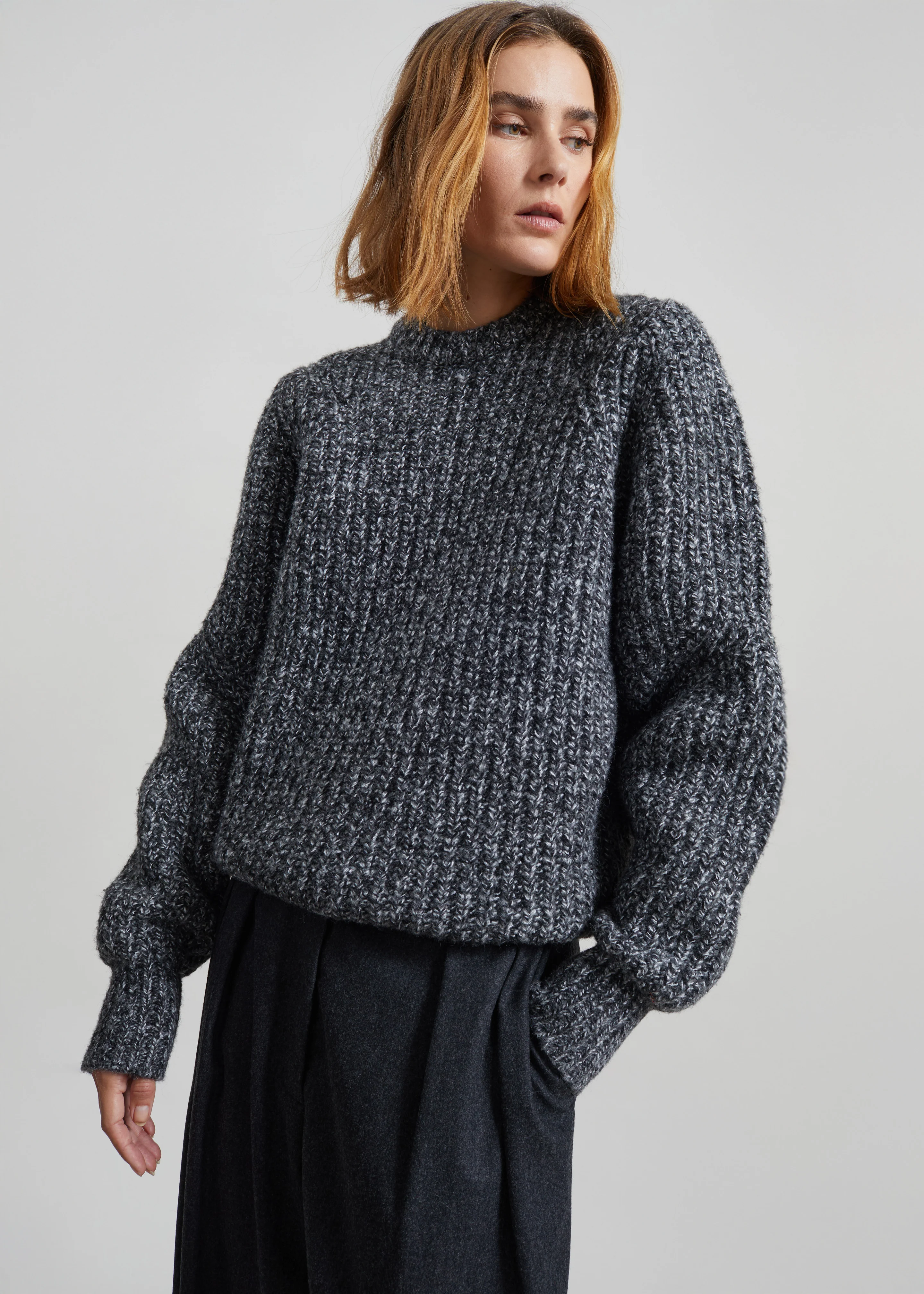 Vezia Chunky Knit Sweater - Dark Grey Melange - Image 2