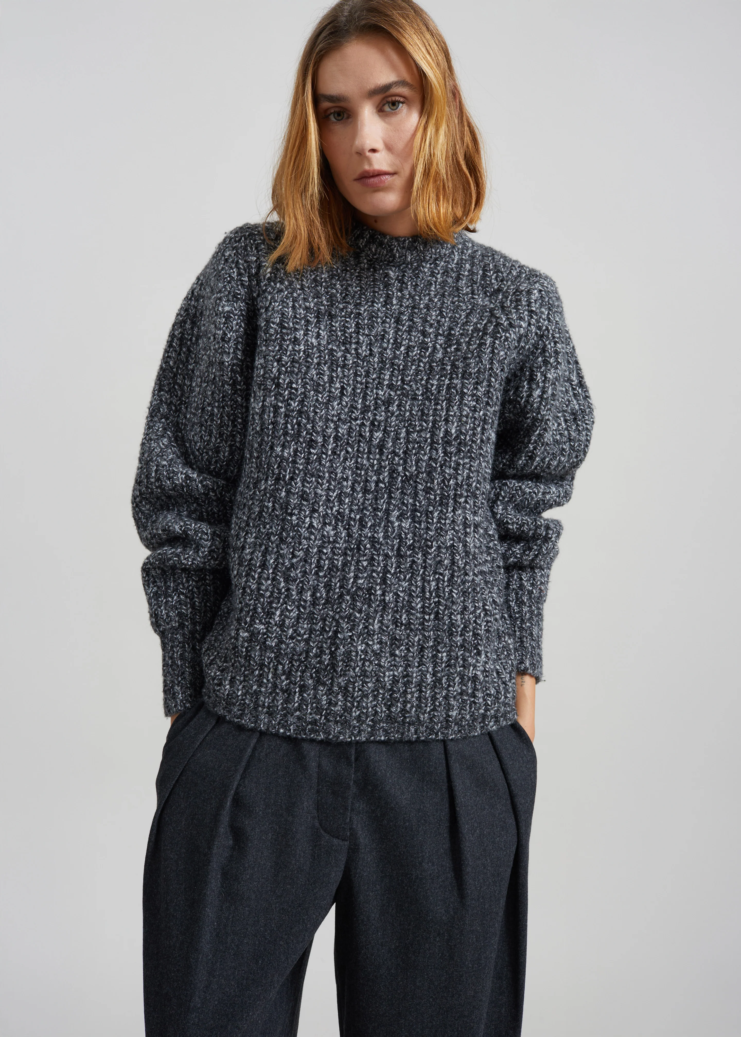 Vezia Chunky Knit Sweater - Dark Grey Melange - Image 3