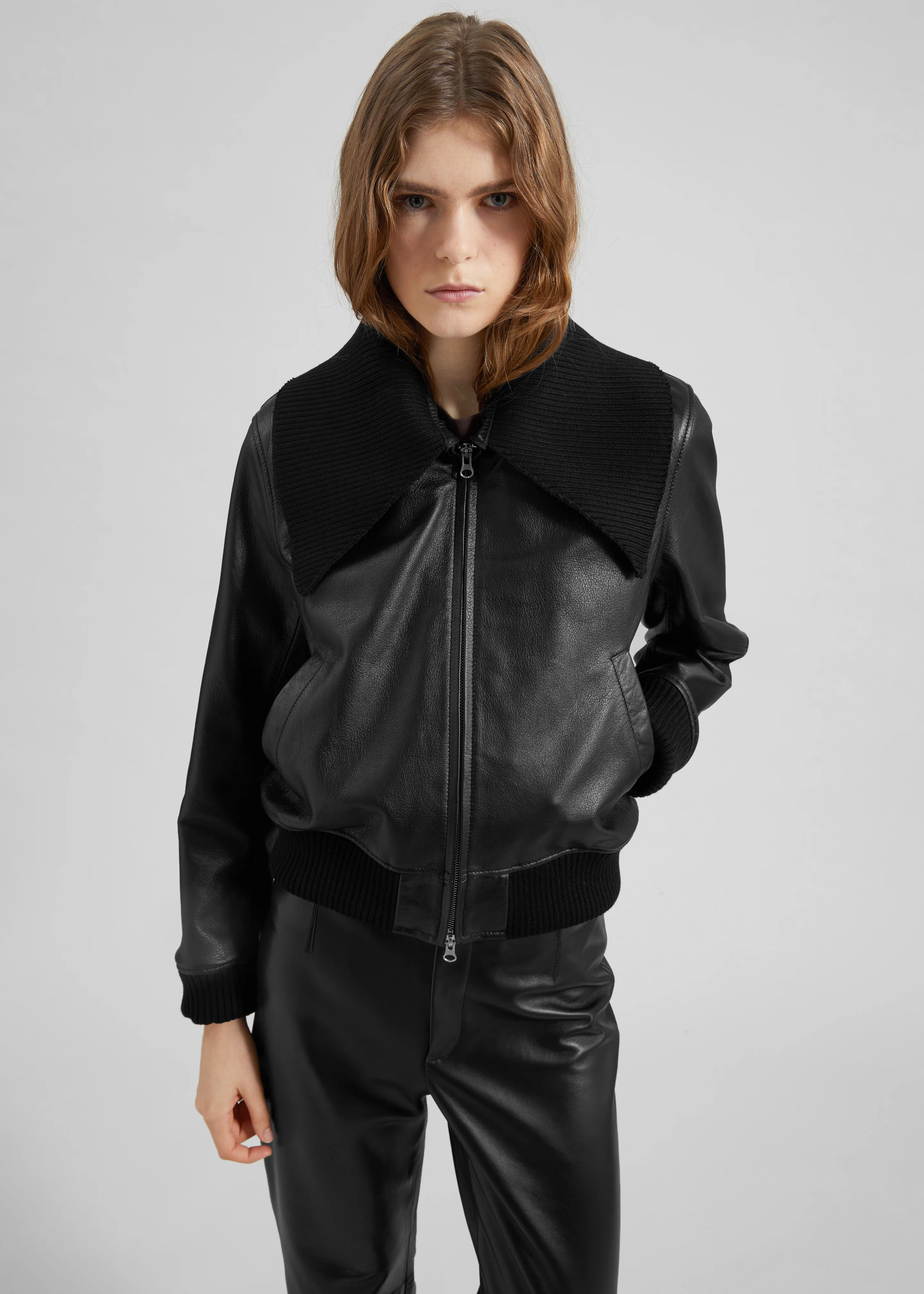 Vidsel Leather Bomber Jacket - Black - Image 5