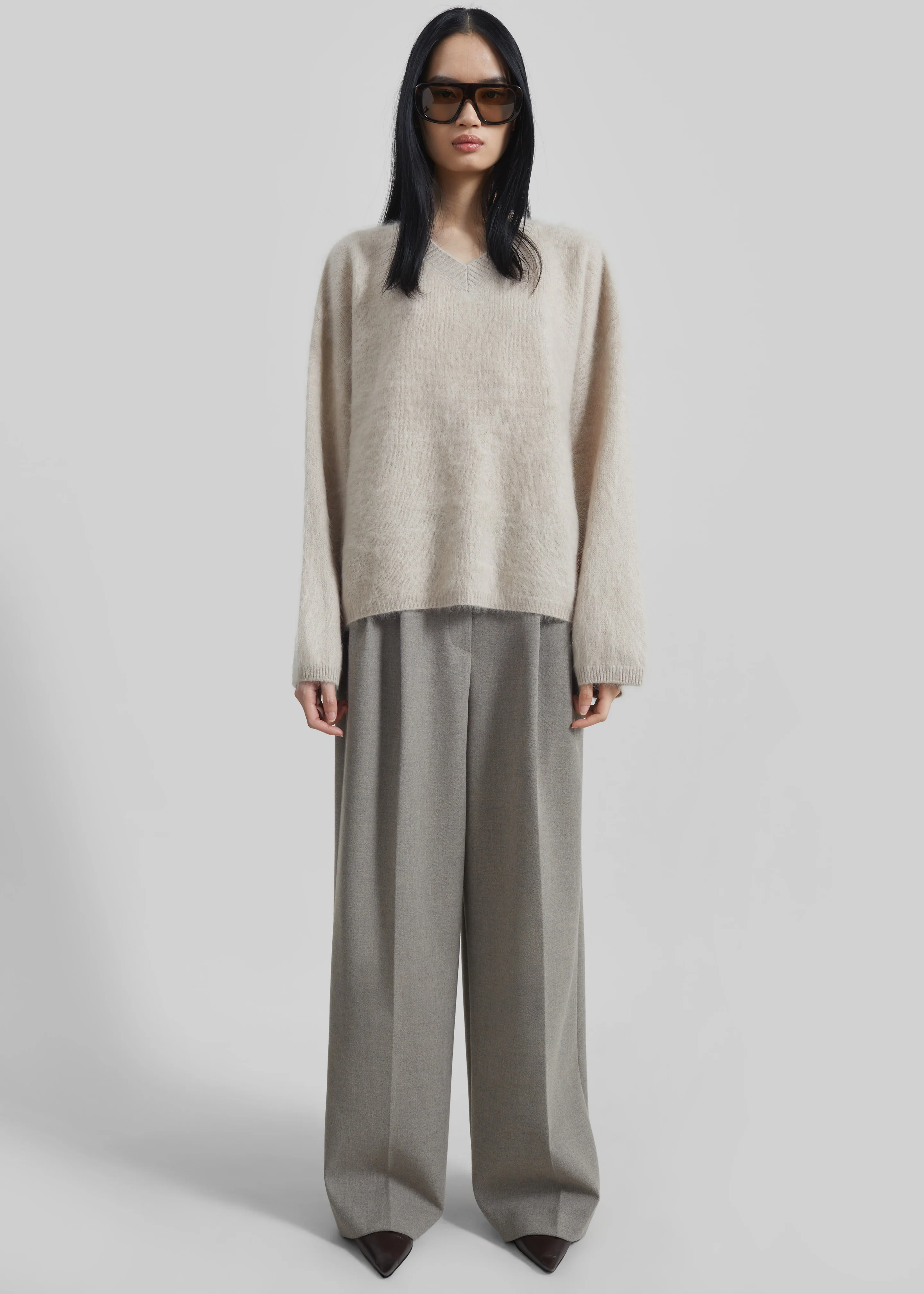 Vilhena Wool Fuzzy V-Neck Sweater - Beige - Image 5