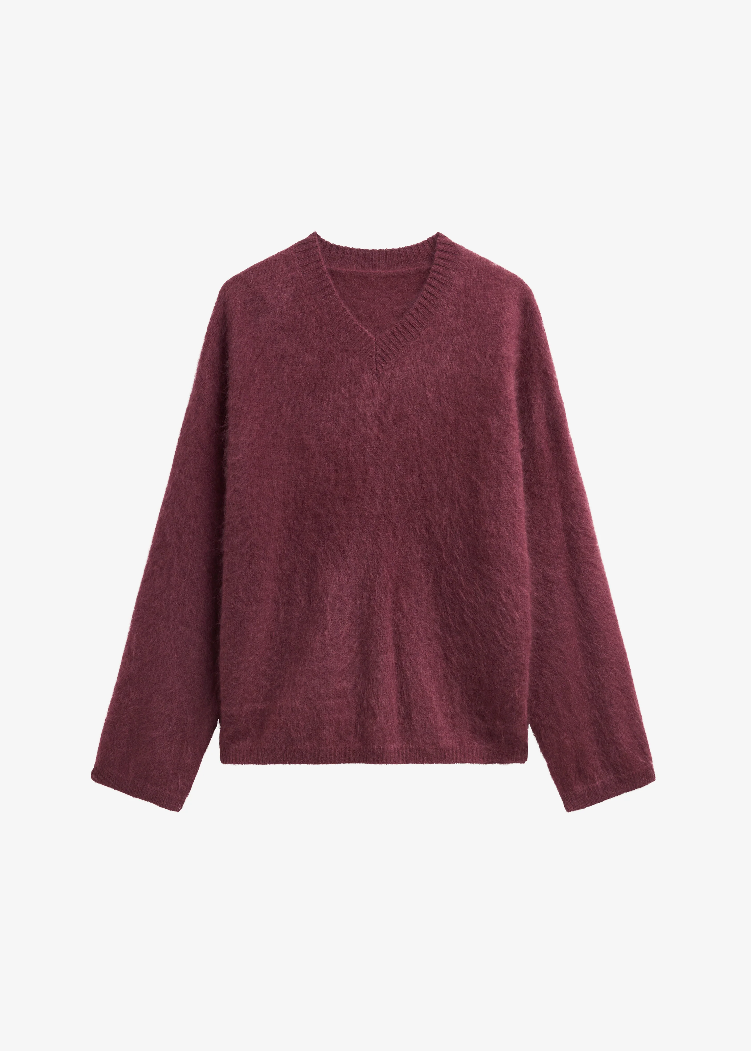 Vilhena Wool Fuzzy V-Neck Sweater - Burgundy - Image 13