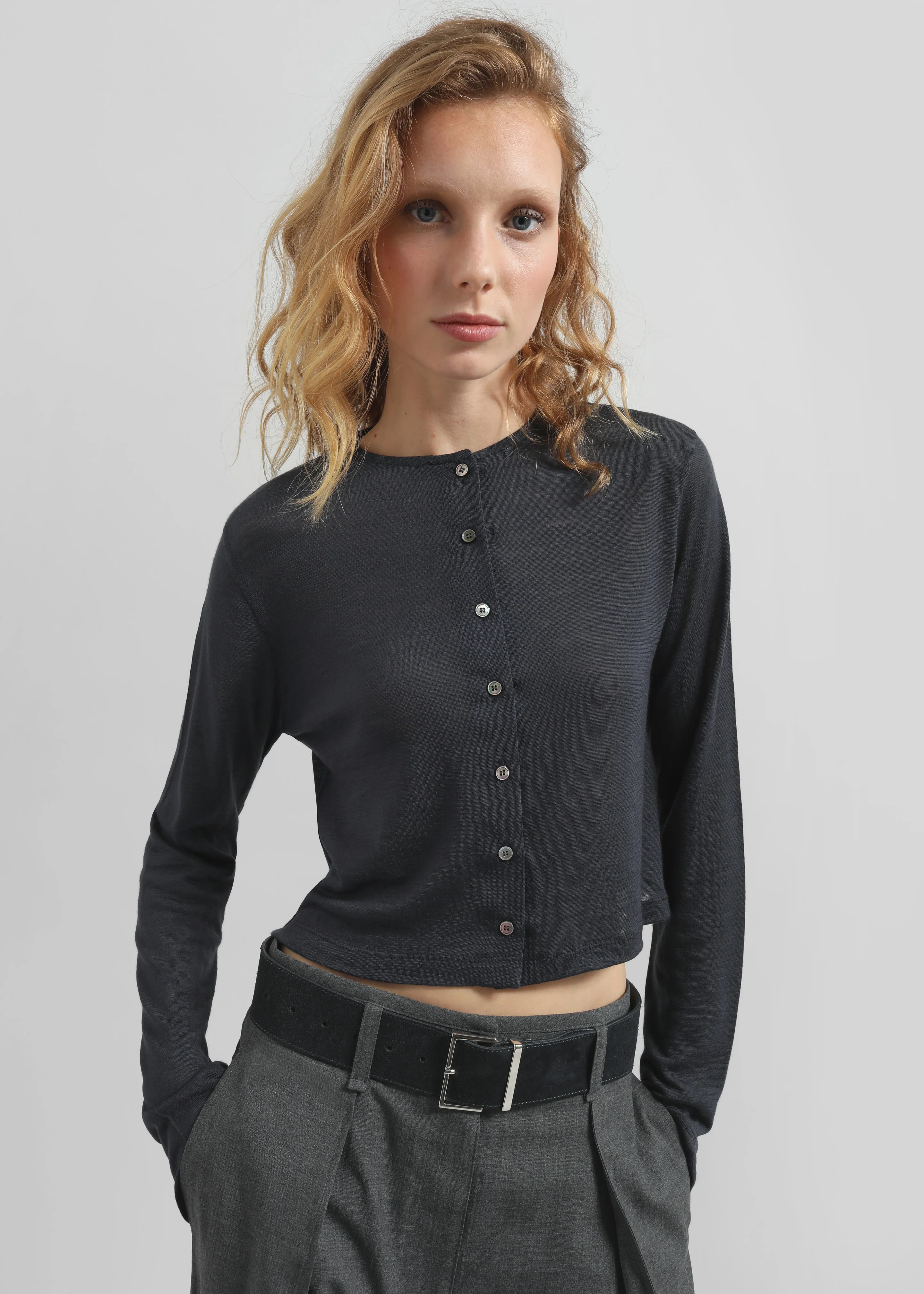 Vinni Thin Wool Cardigan - Navy - Image 7