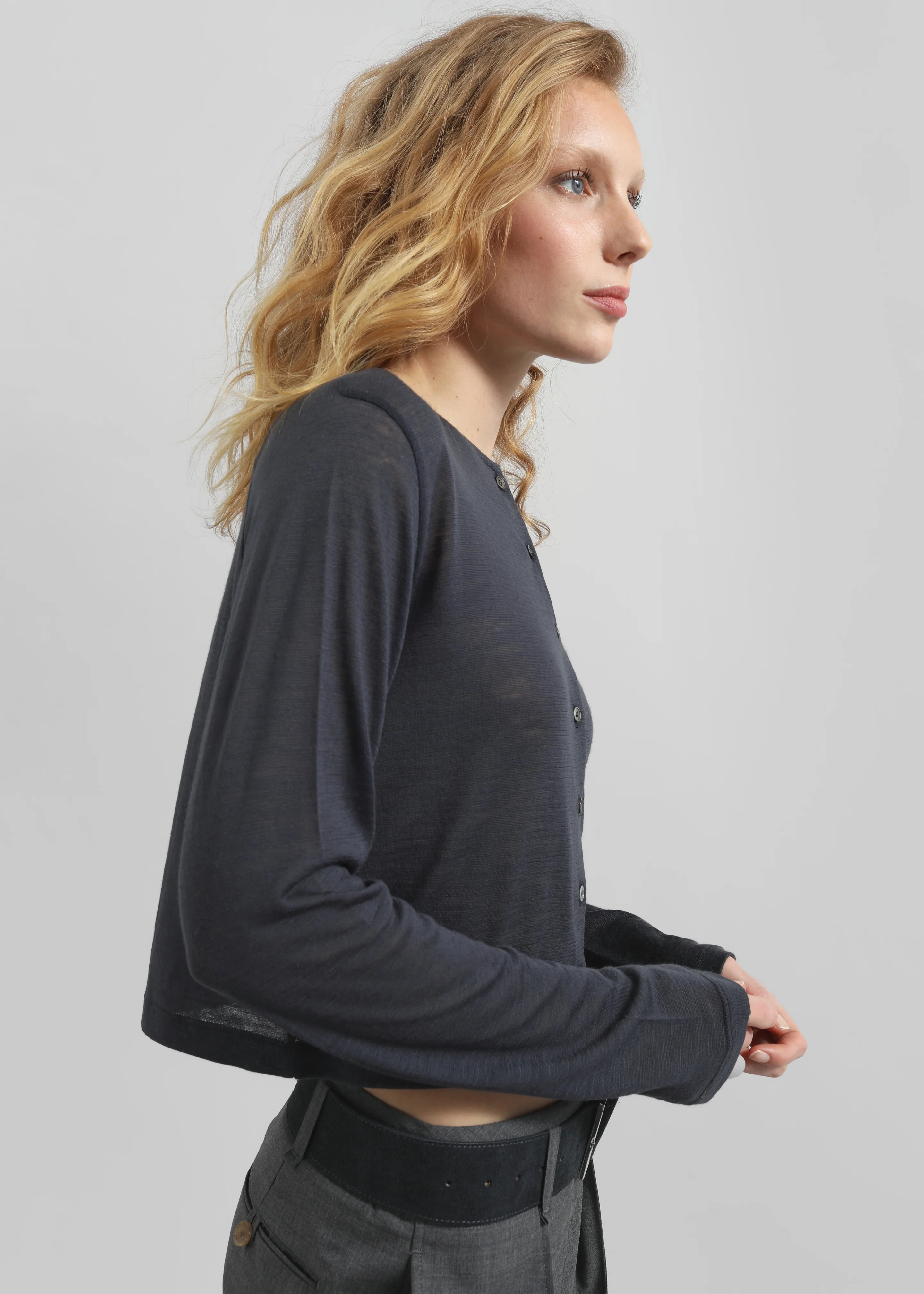 Vinni Thin Wool Cardigan - Navy - Image 8