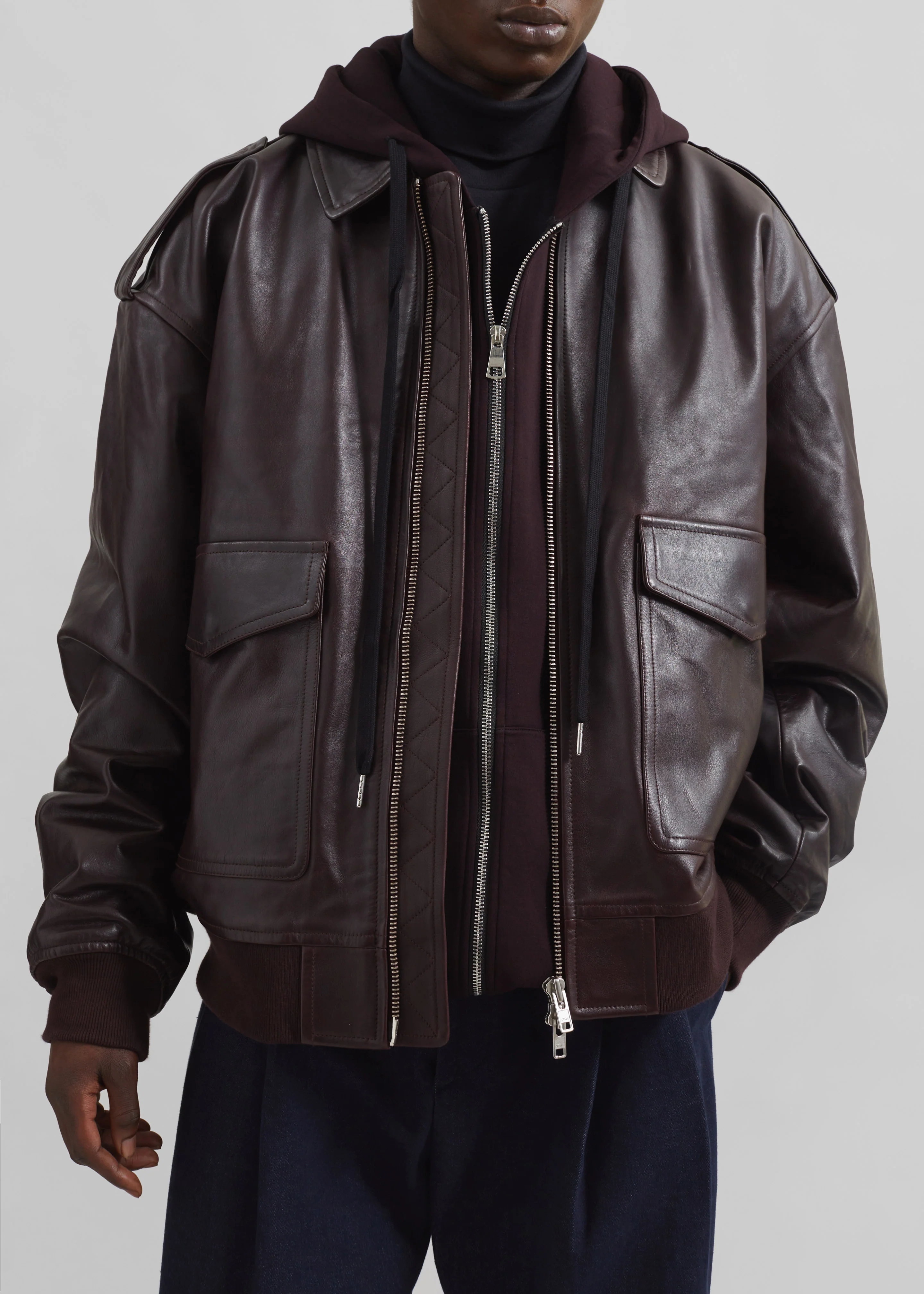 Viper Leather Jacket - Dark Plum - Image 10