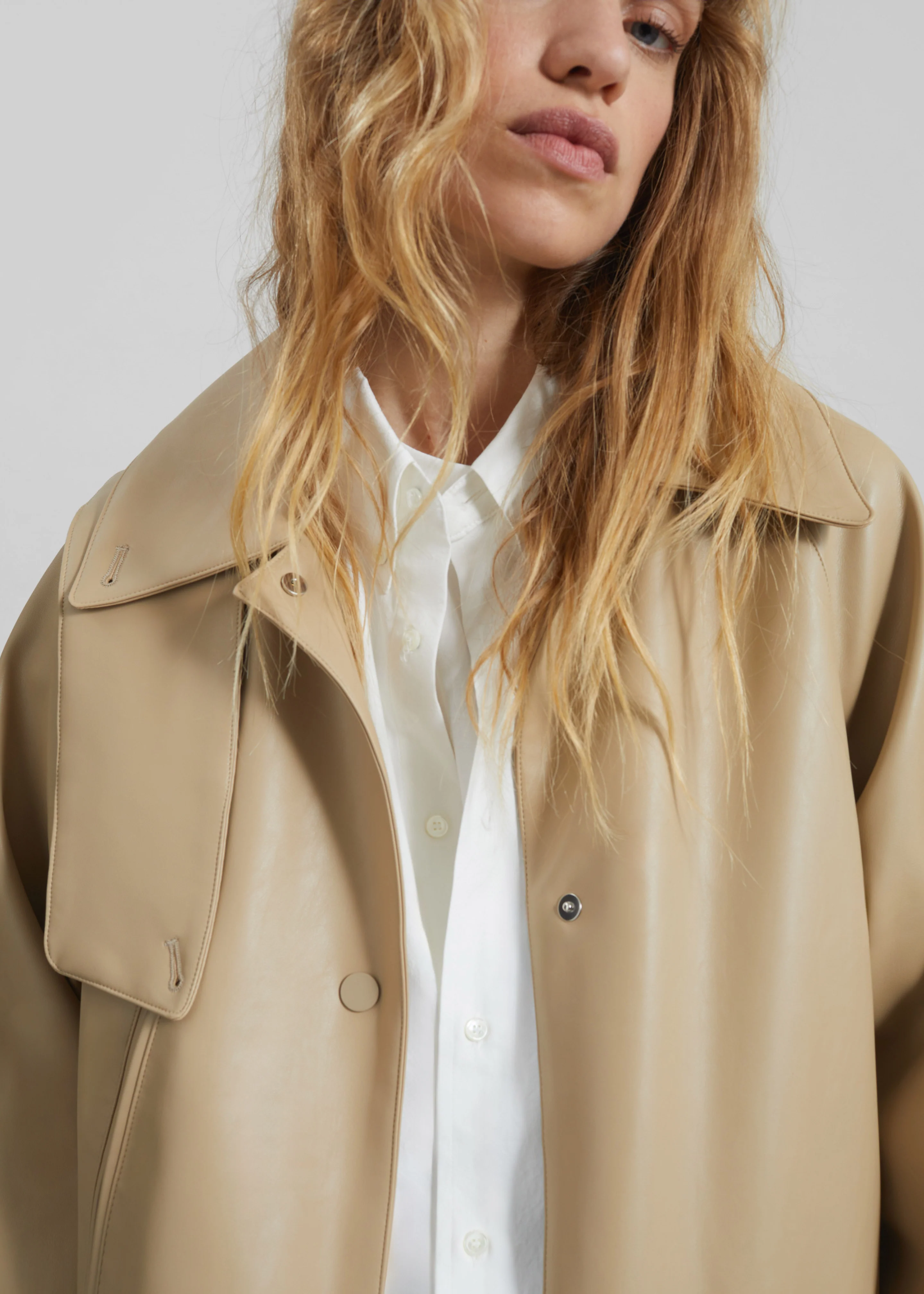 Viran Faux Leather Belted Jacket - Beige - Image 6