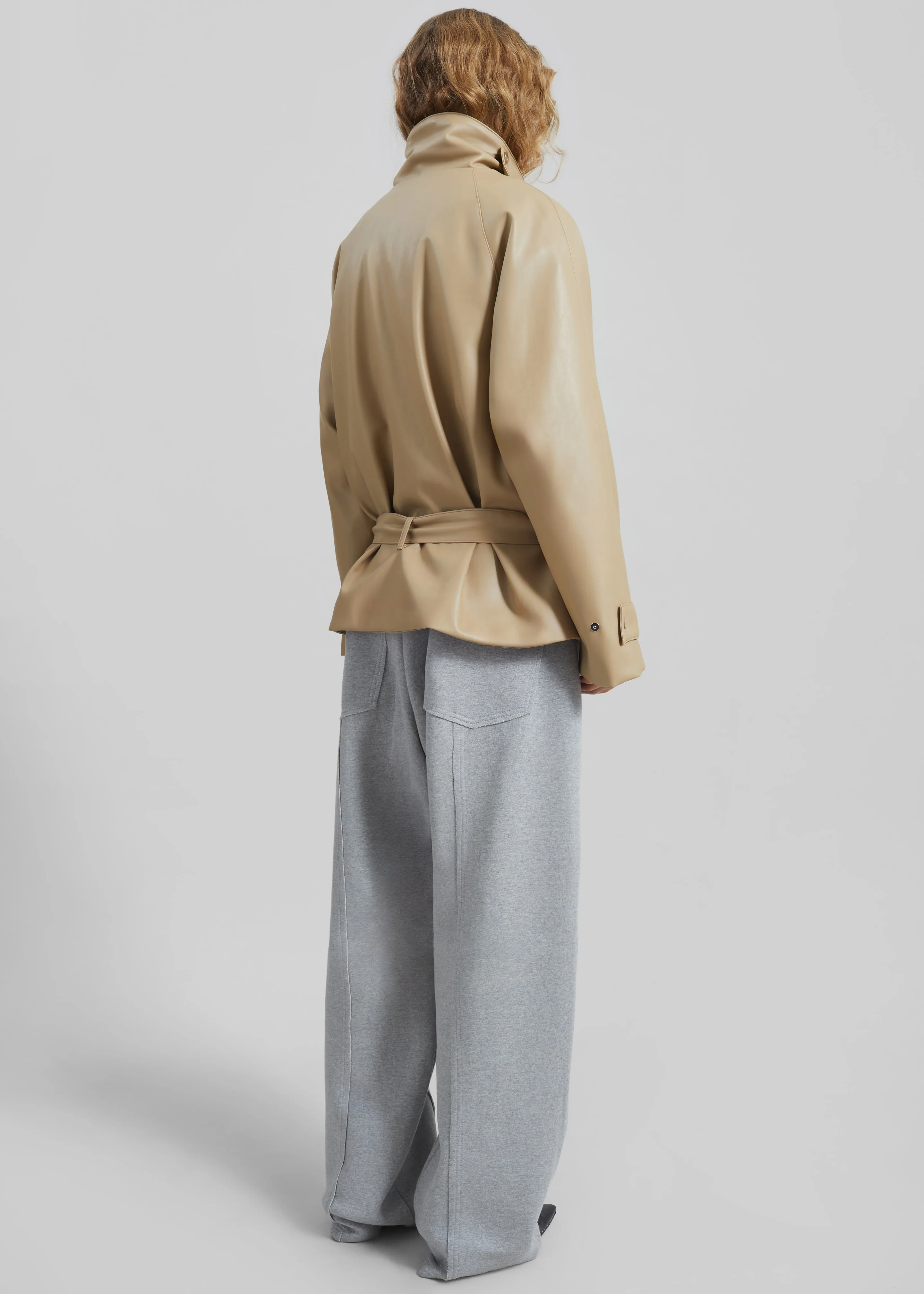 Viran Faux Leather Belted Jacket - Beige - Image 7