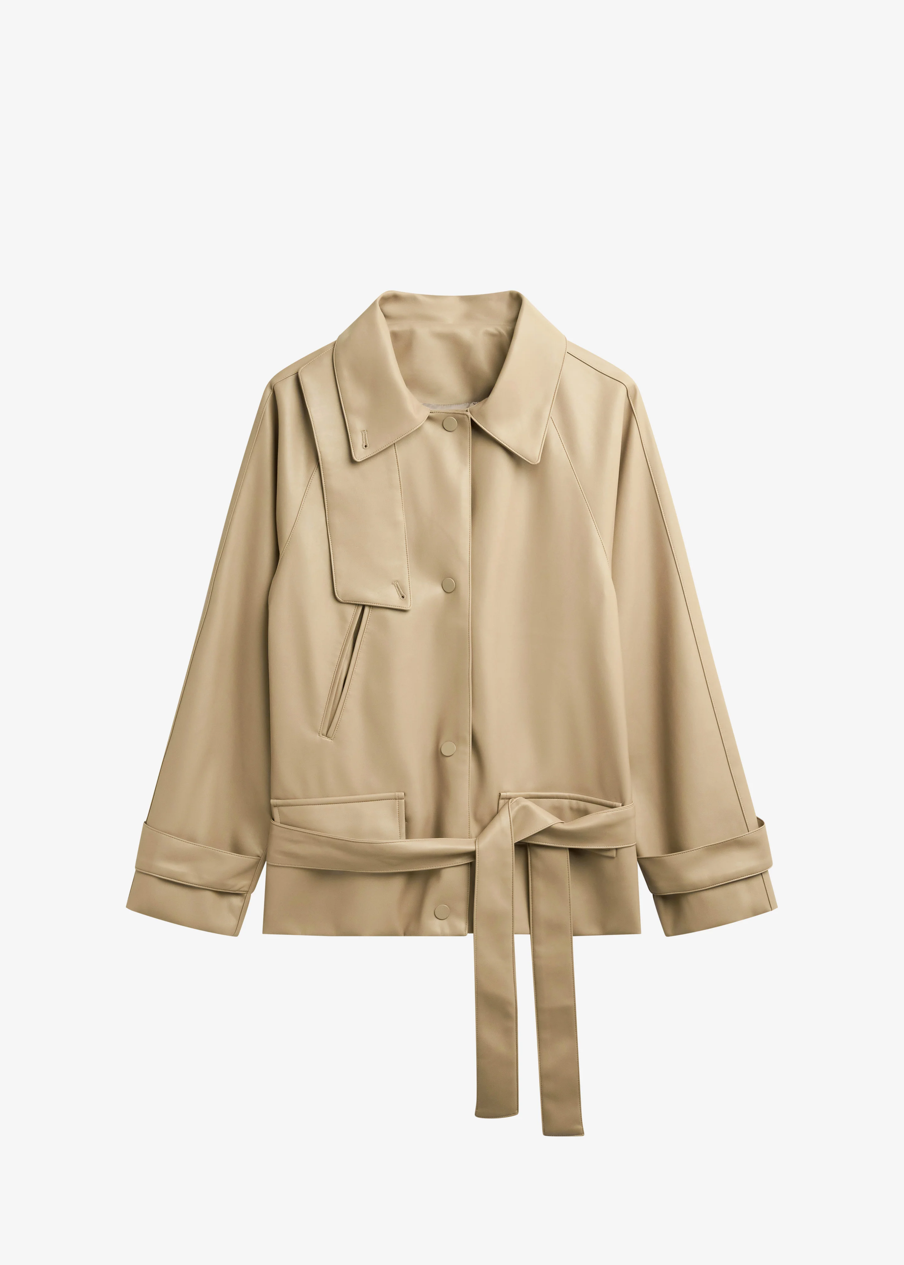 Viran Faux Leather Belted Jacket - Beige - Image 8