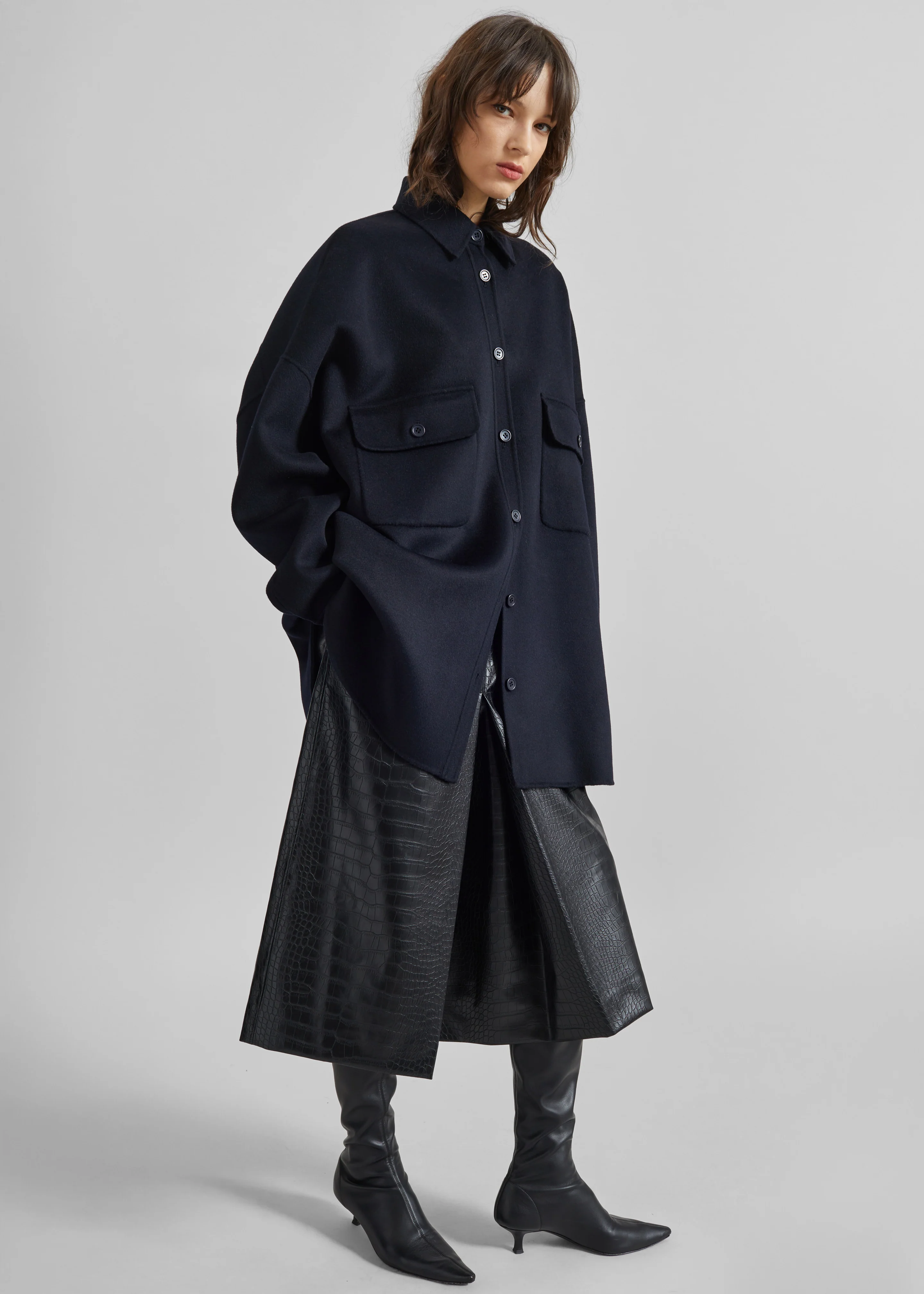 Vivonne Croc Faux Leather Culottes - Black - Image 7