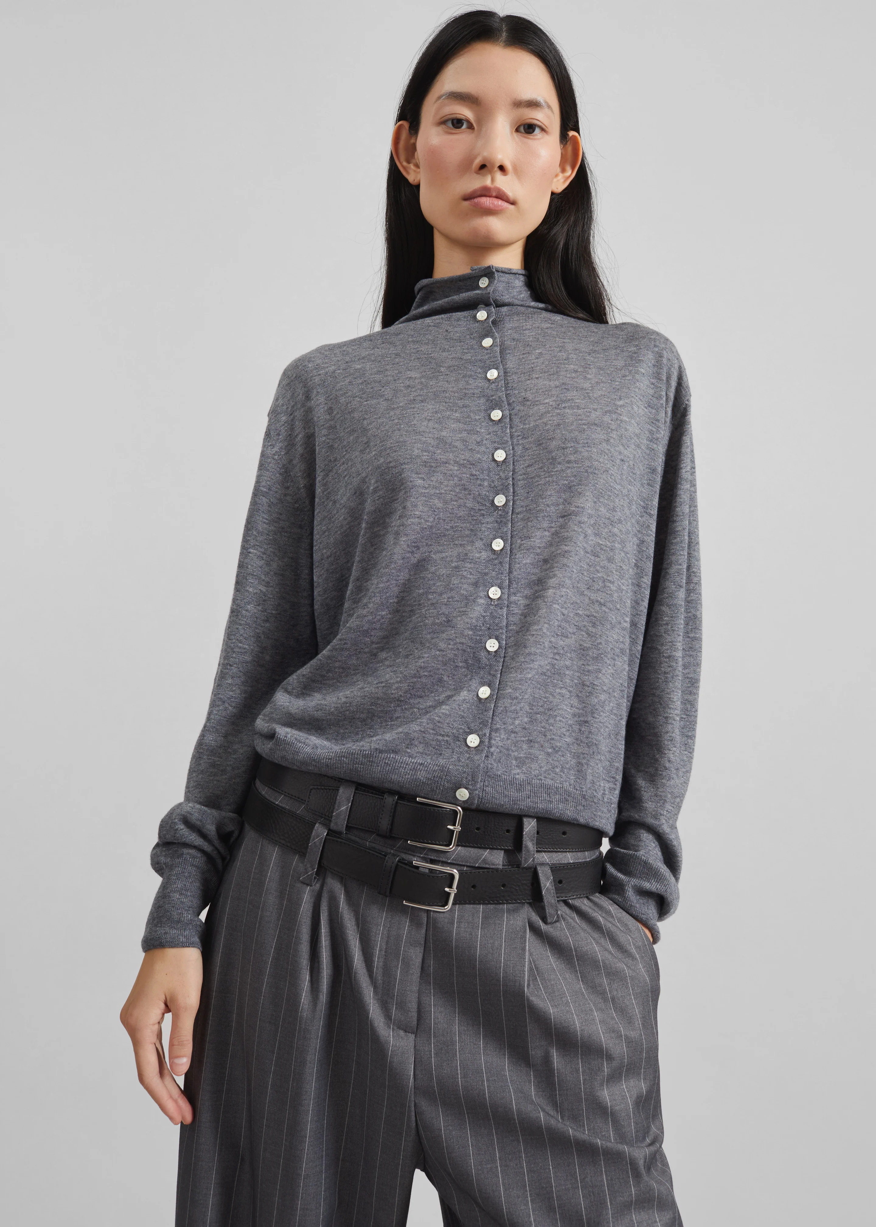 Vradal High Neck Cardigan - Grey - Image 4