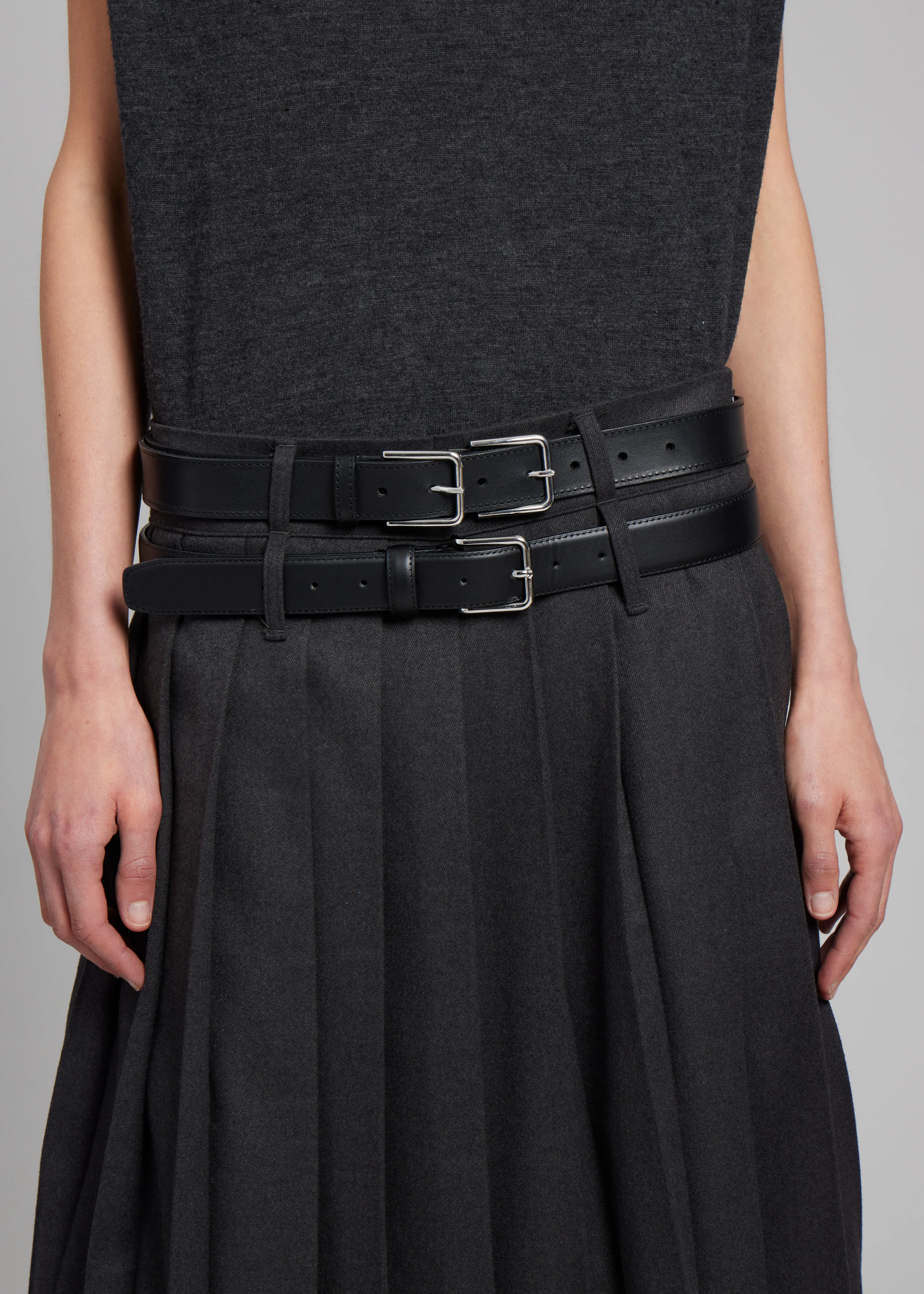 Willow Double Buckle Leather Belt - Black - Image 3