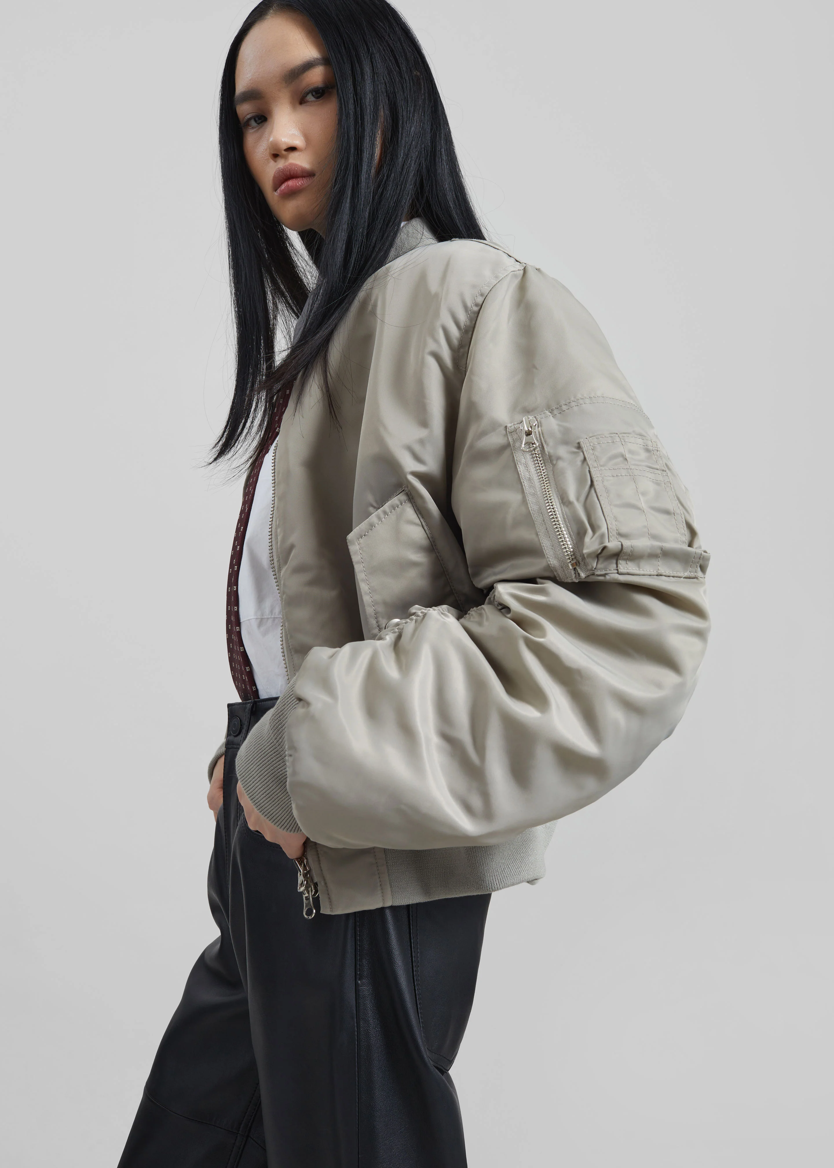 Zernez Cropped Bomber Jacket - Stone - Image 2