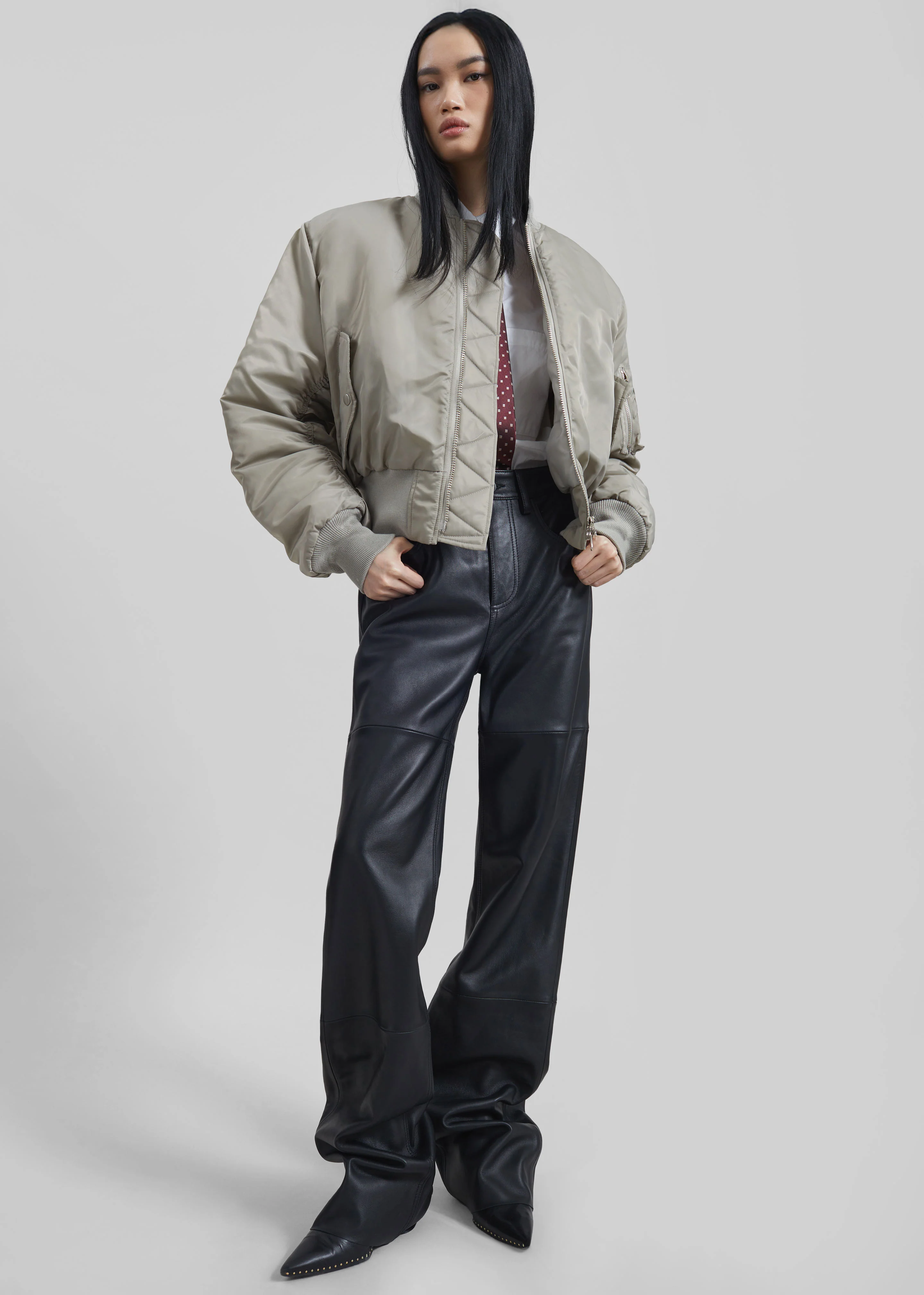 Zernez Cropped Bomber Jacket - Stone - Image 3