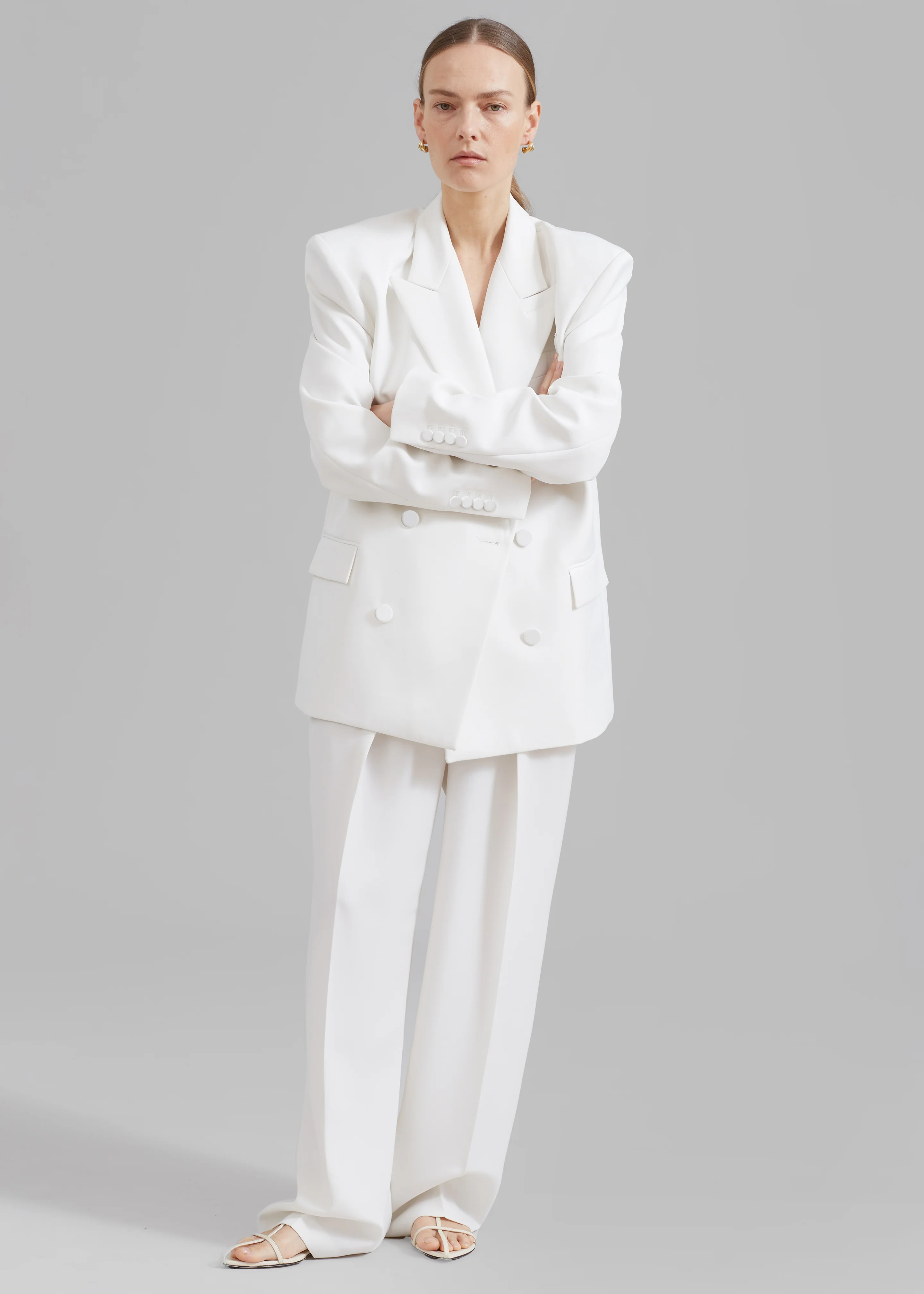 Zia Covered Buttons Blazer - White - Image 10