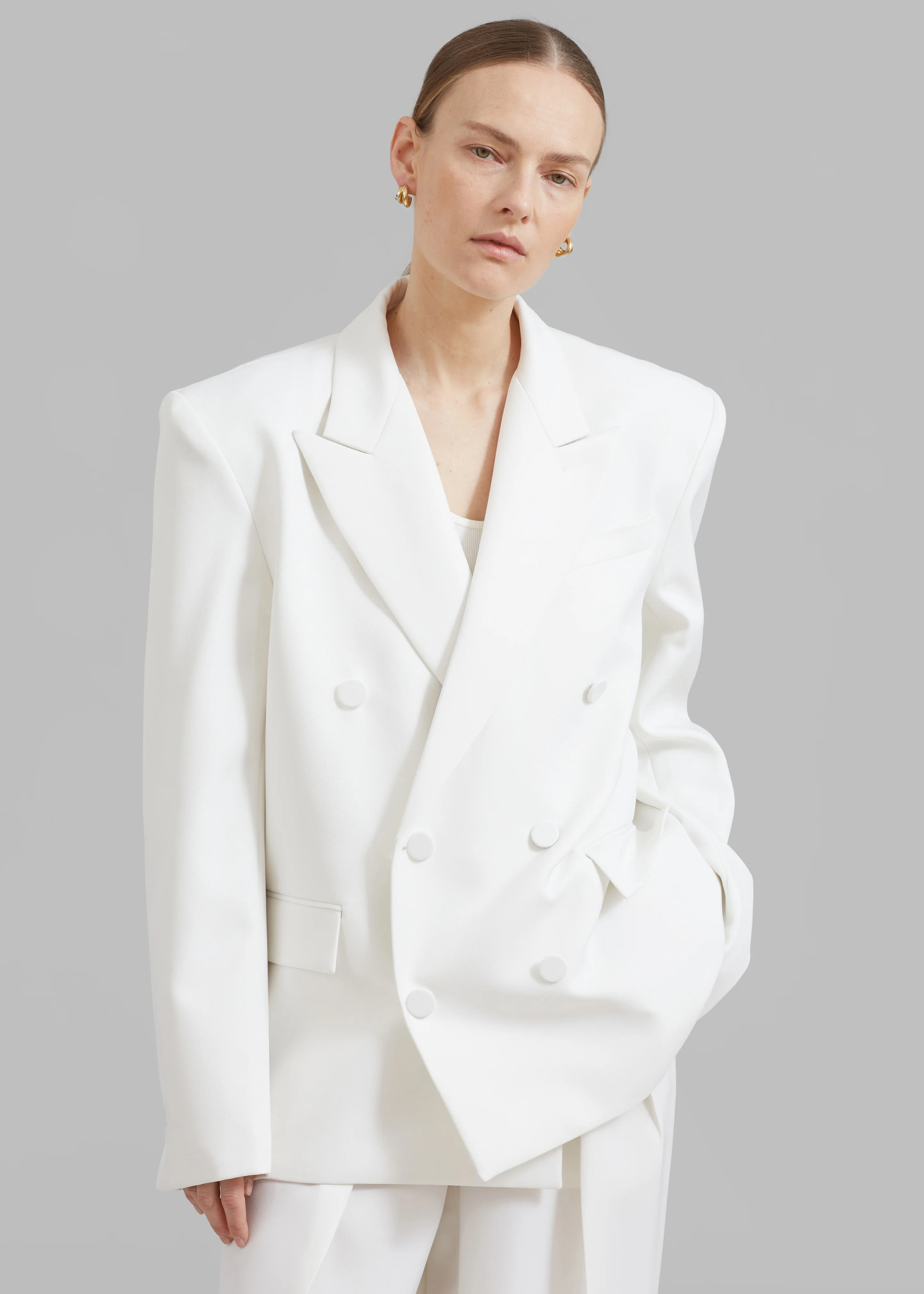 Zia Covered Buttons Blazer - White - Image 3