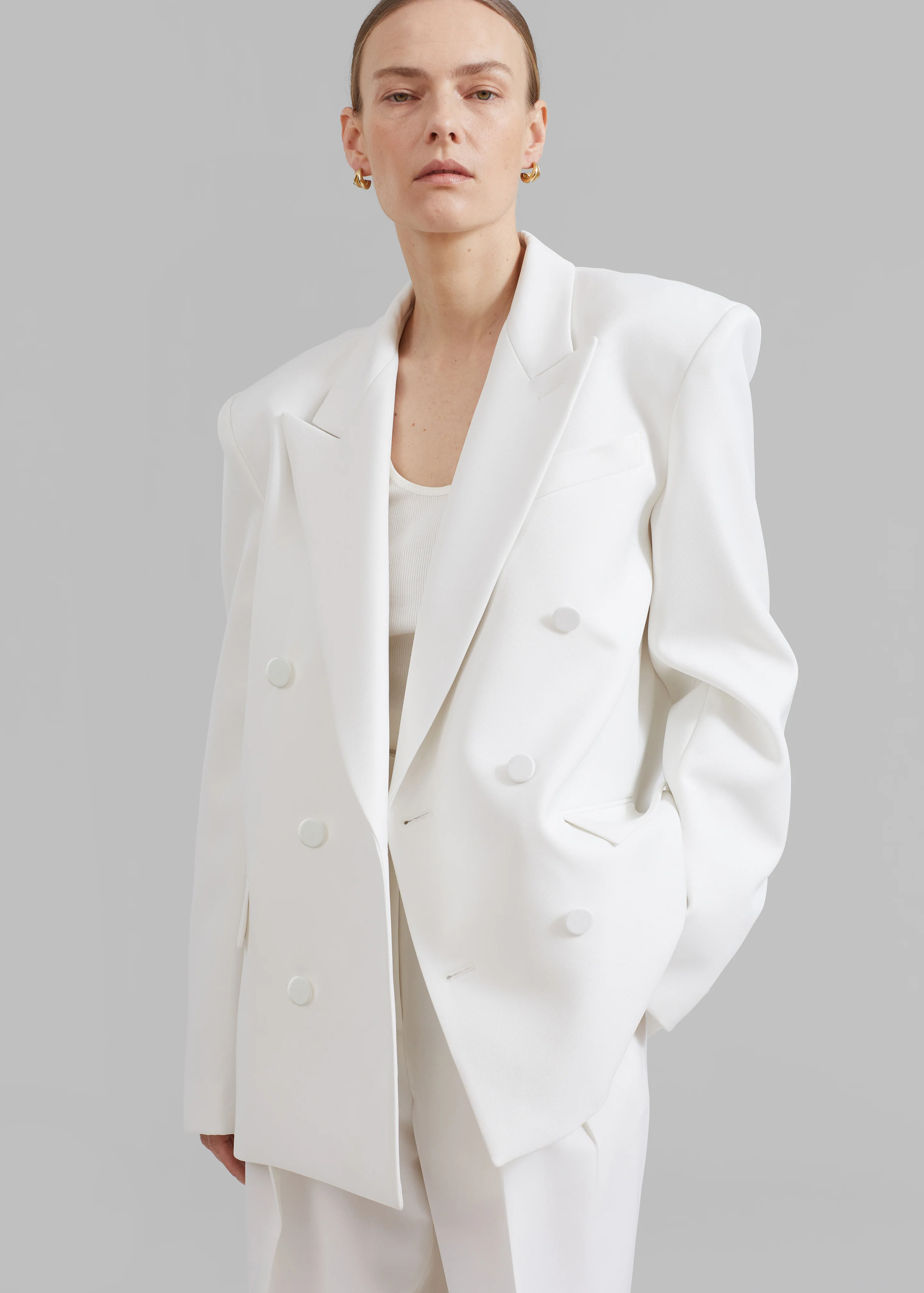 Zia Covered Buttons Blazer - White - Image 4