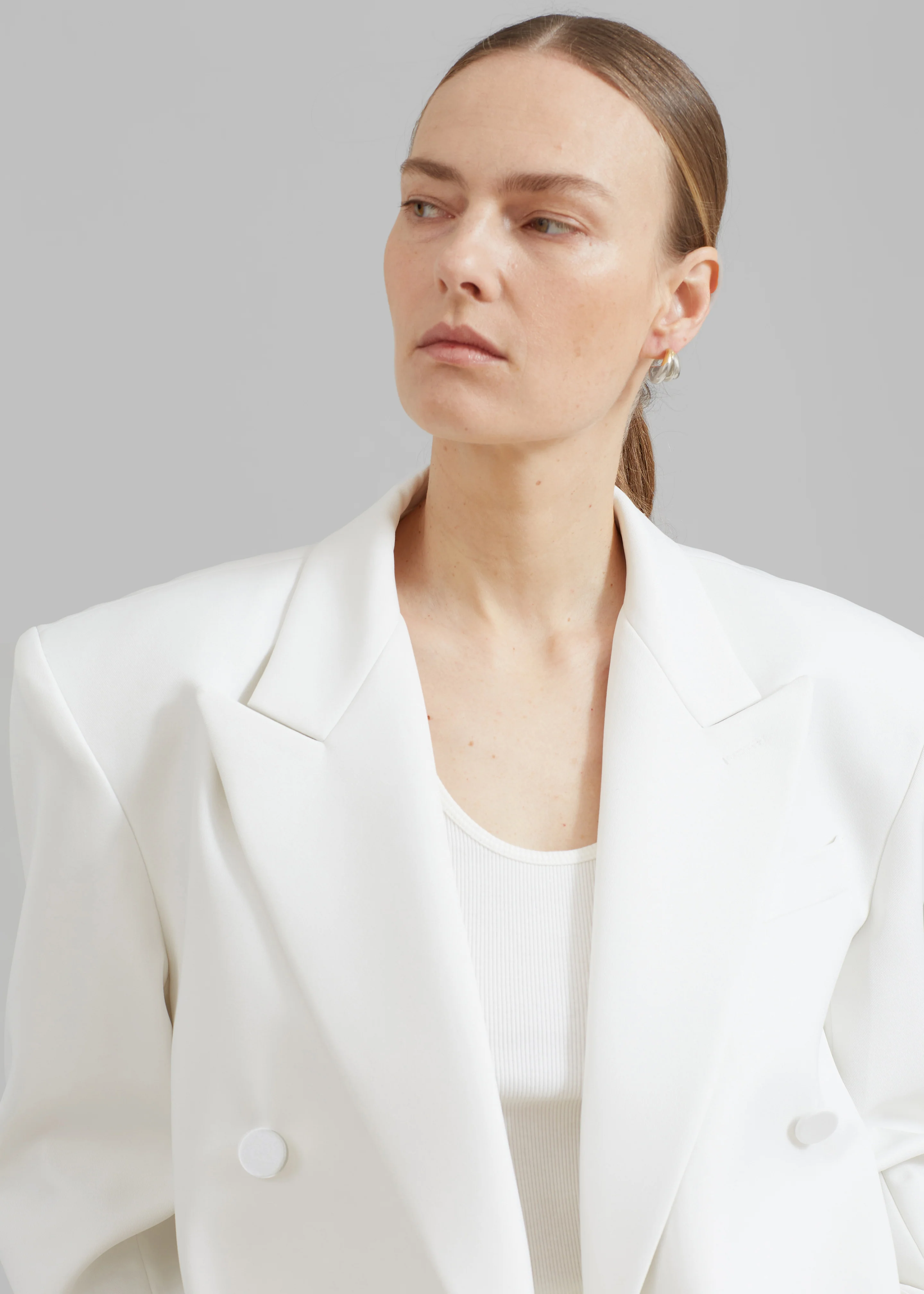 Zia Covered Buttons Blazer - White - Image 6