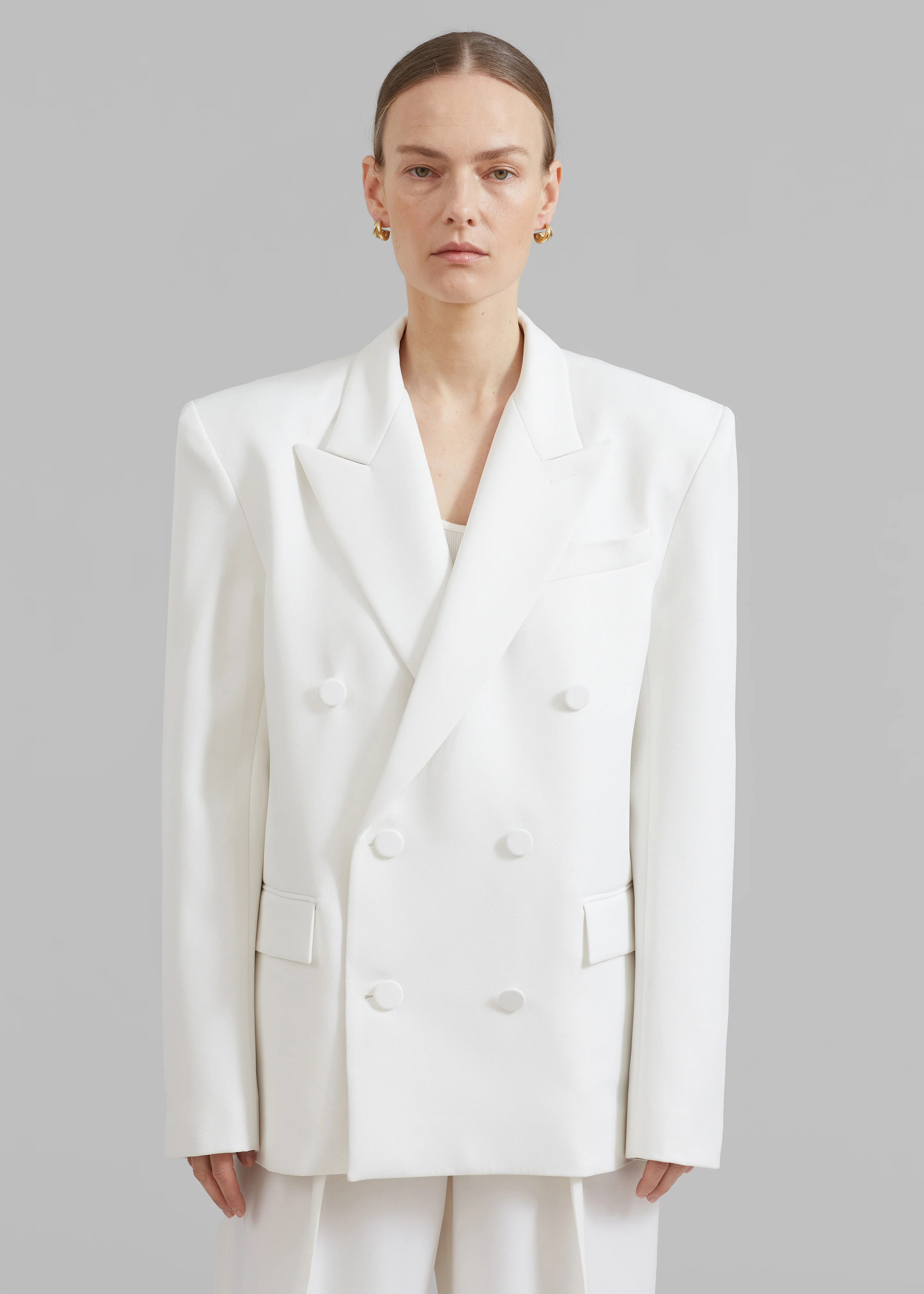 Zia Covered Buttons Blazer - White - Image 8