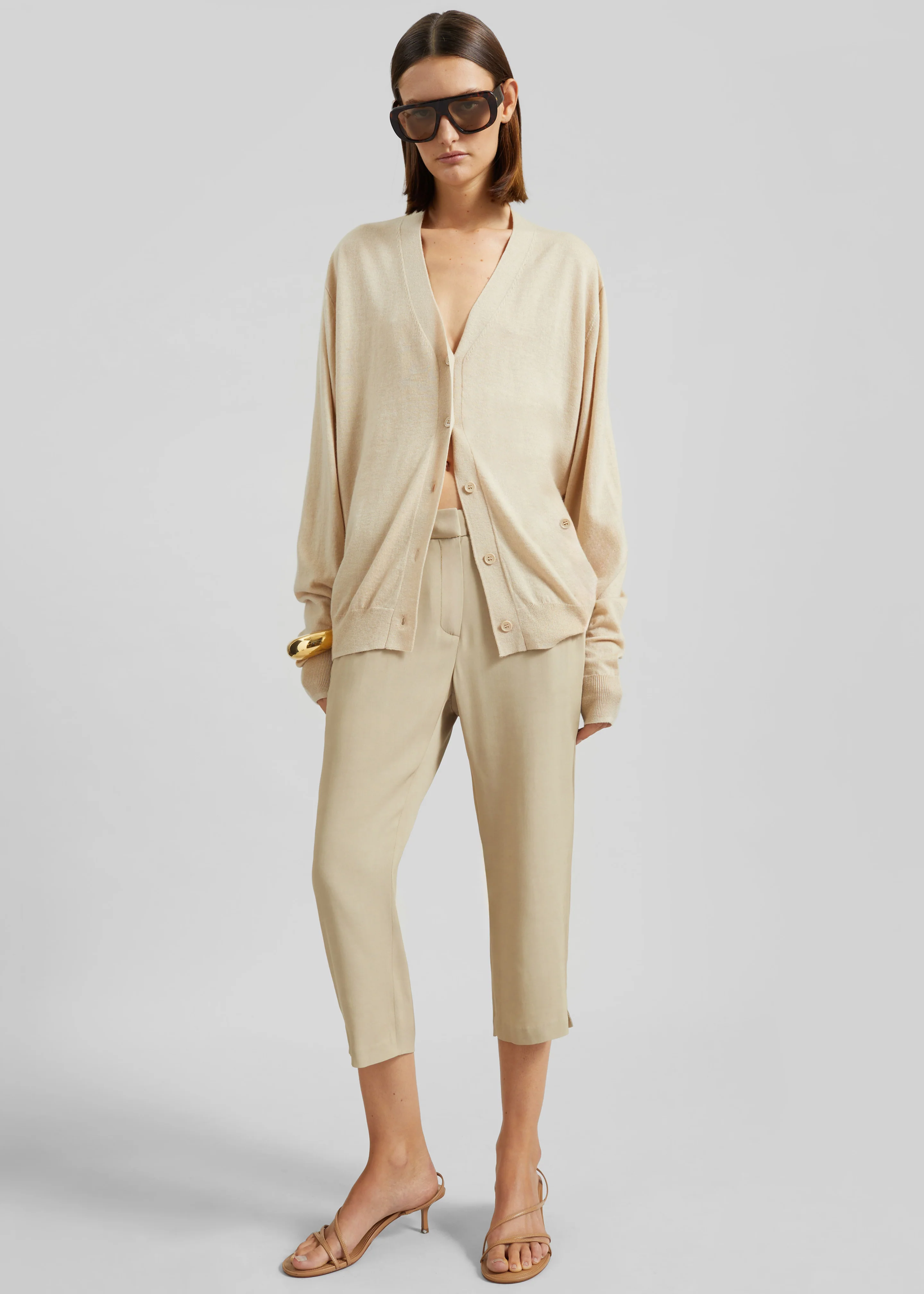 Zina V-Neck Cardigan - Beige - Image 4