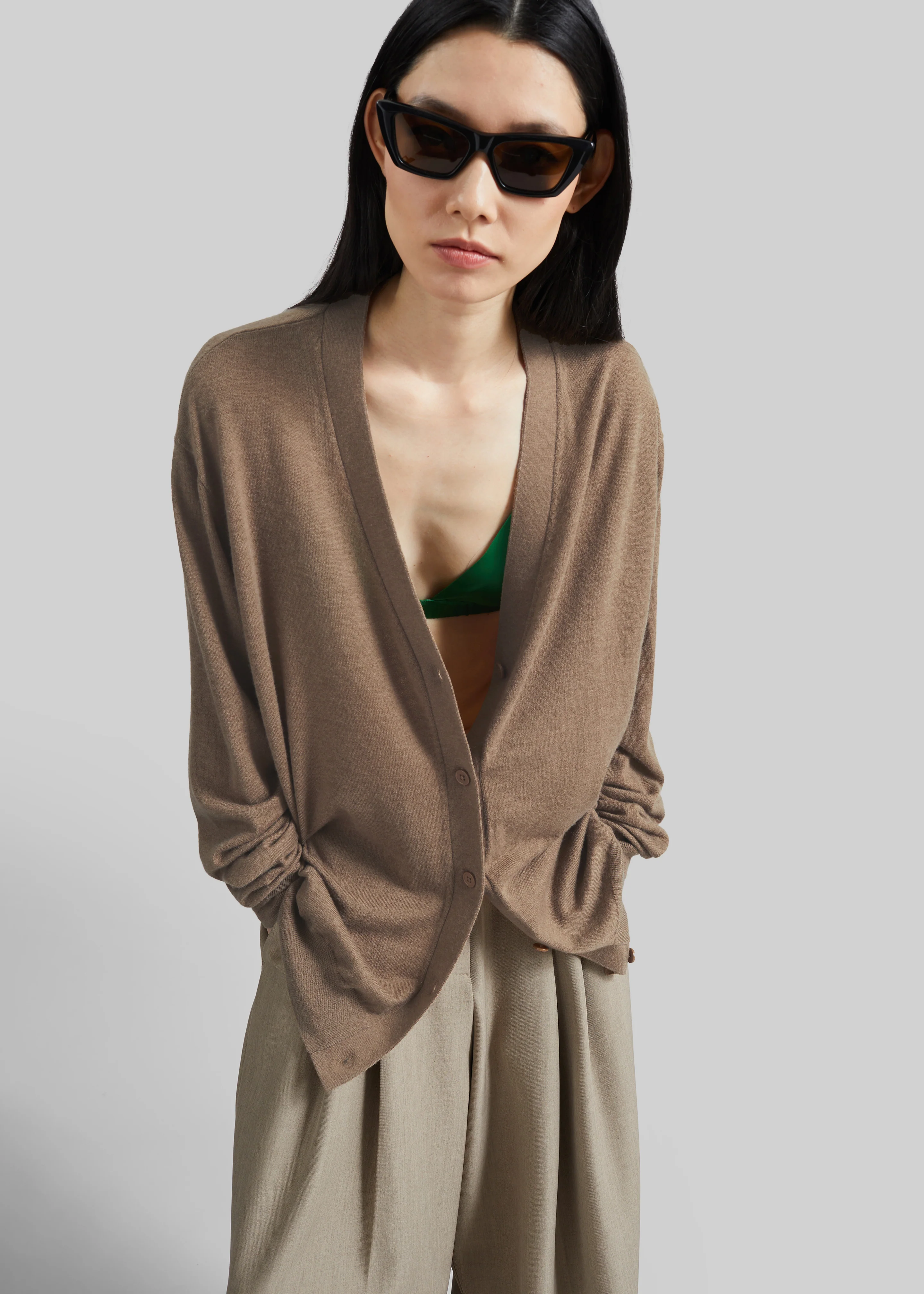 Zina V-Neck Cardigan - Mocha - Image 2